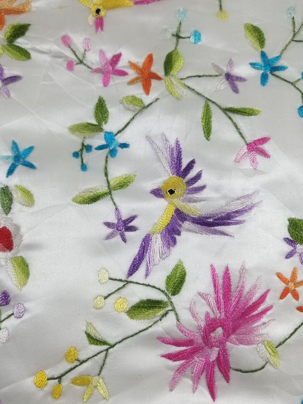 Antique Chinese Hand Embroidered Floral & Exotic Bird Mandarin Collar Silk Coat
