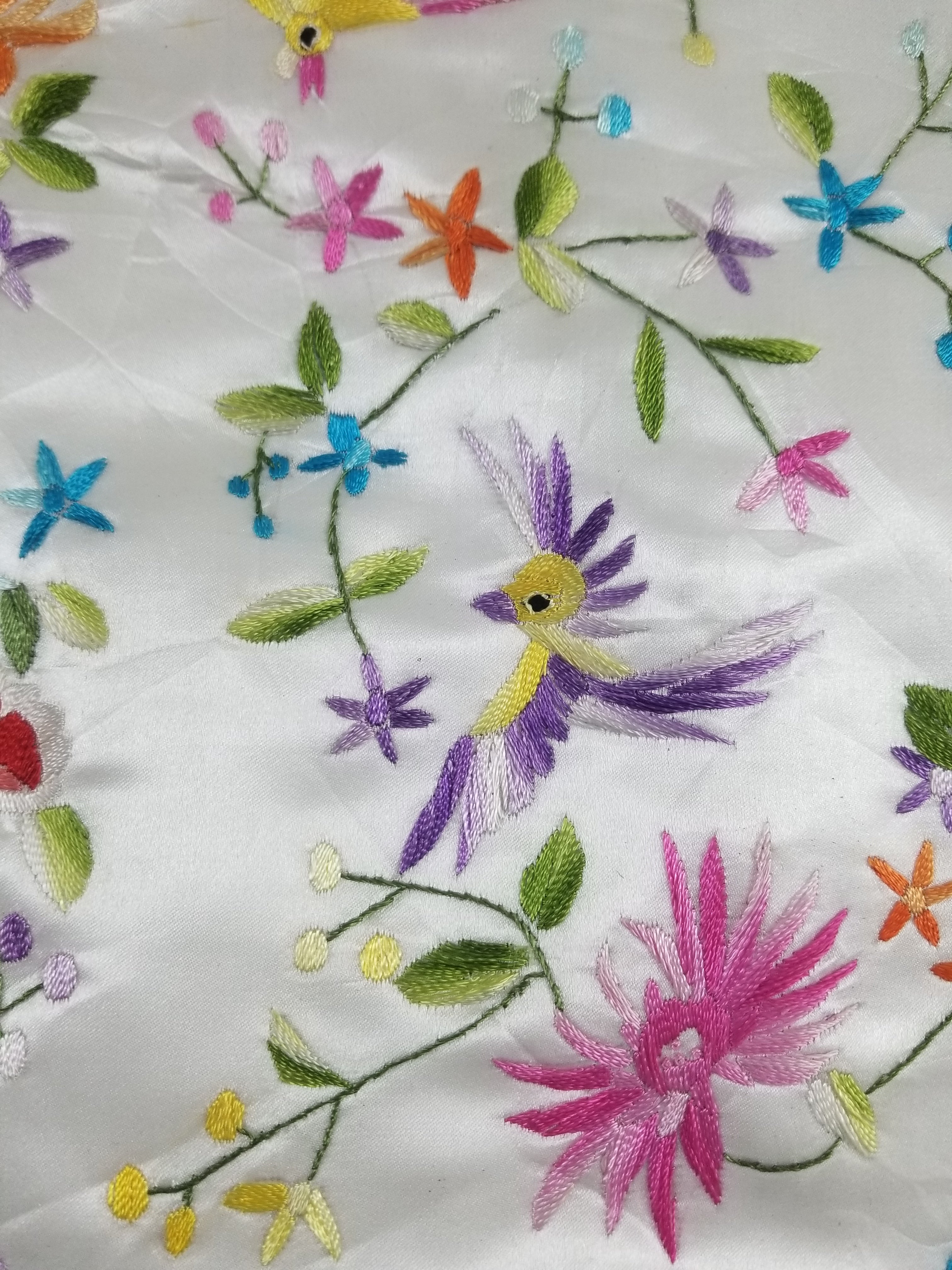 Antique Chinese Hand Embroidered Floral & Exotic Bird Mandarin Collar Silk Coat