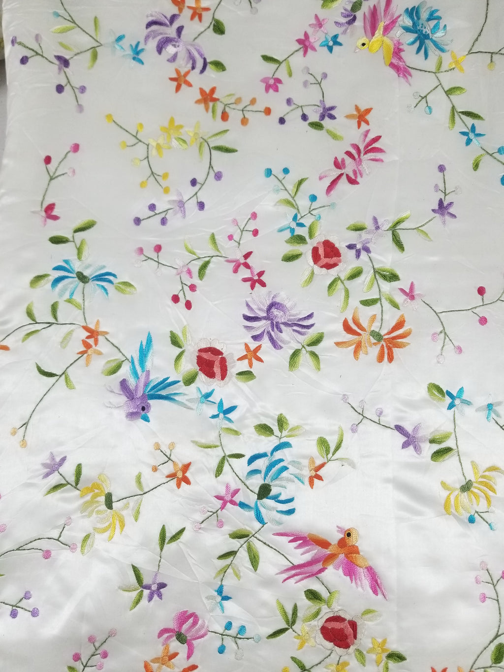 Antique Chinese Hand Embroidered Floral & Exotic Bird Mandarin Collar Silk Coat