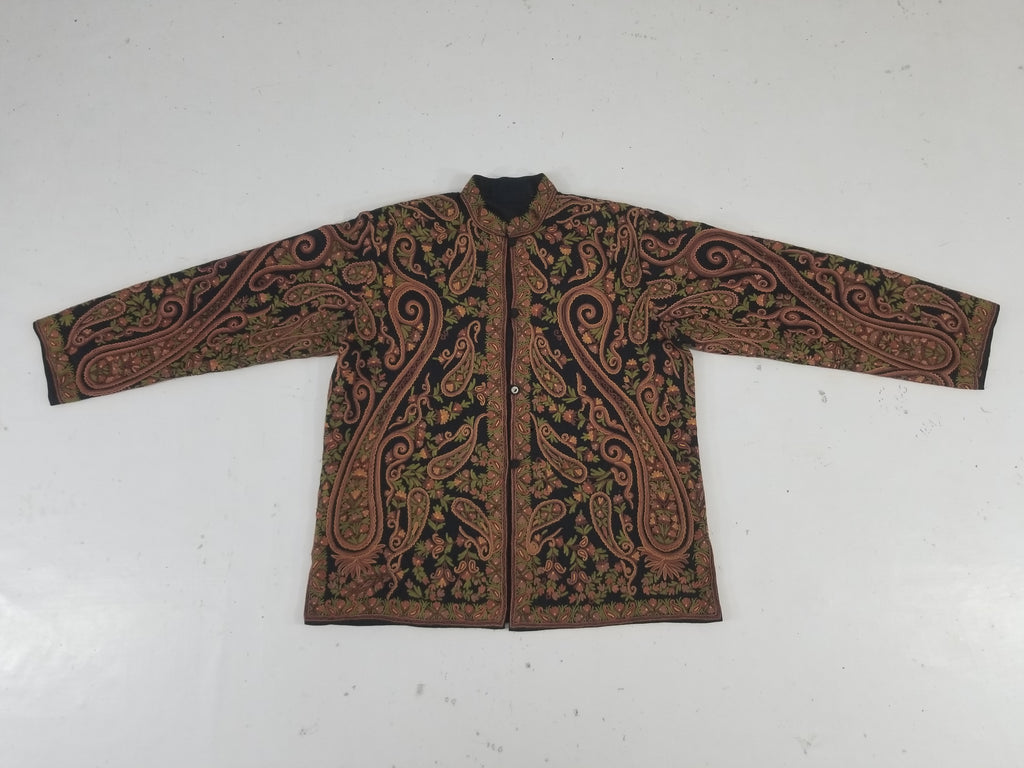 Vintage Traditional Kashmiri Crewel Embroidered Paisley Wool Jacket
