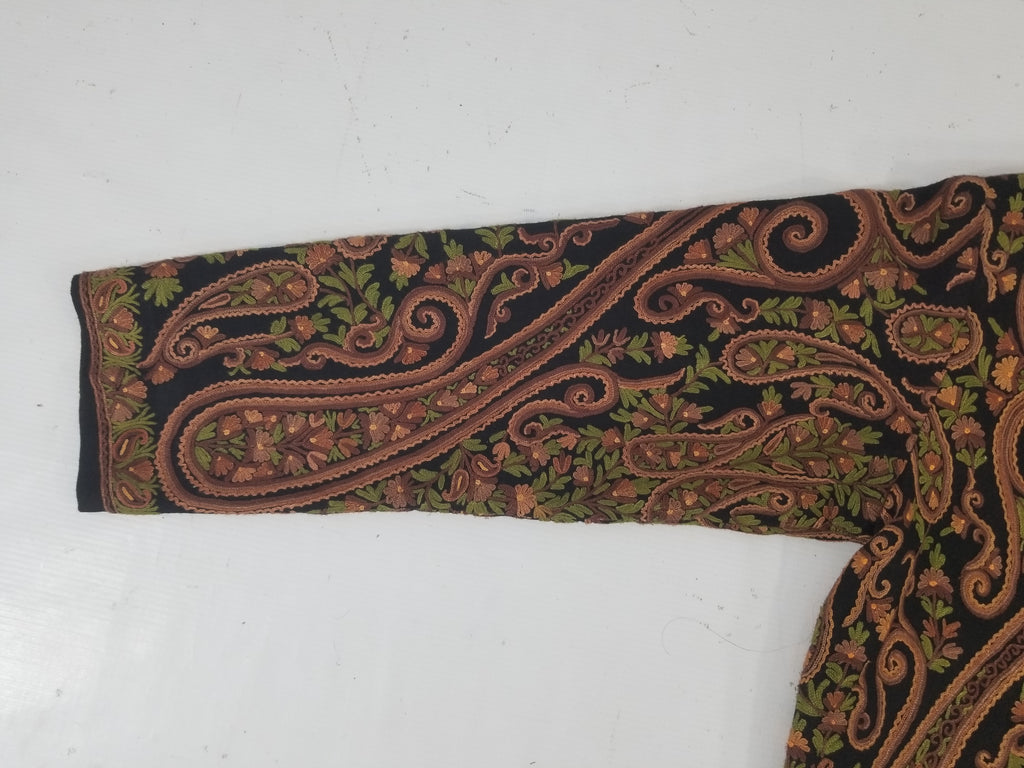 Vintage Traditional Kashmiri Crewel Embroidered Paisley Wool Jacket