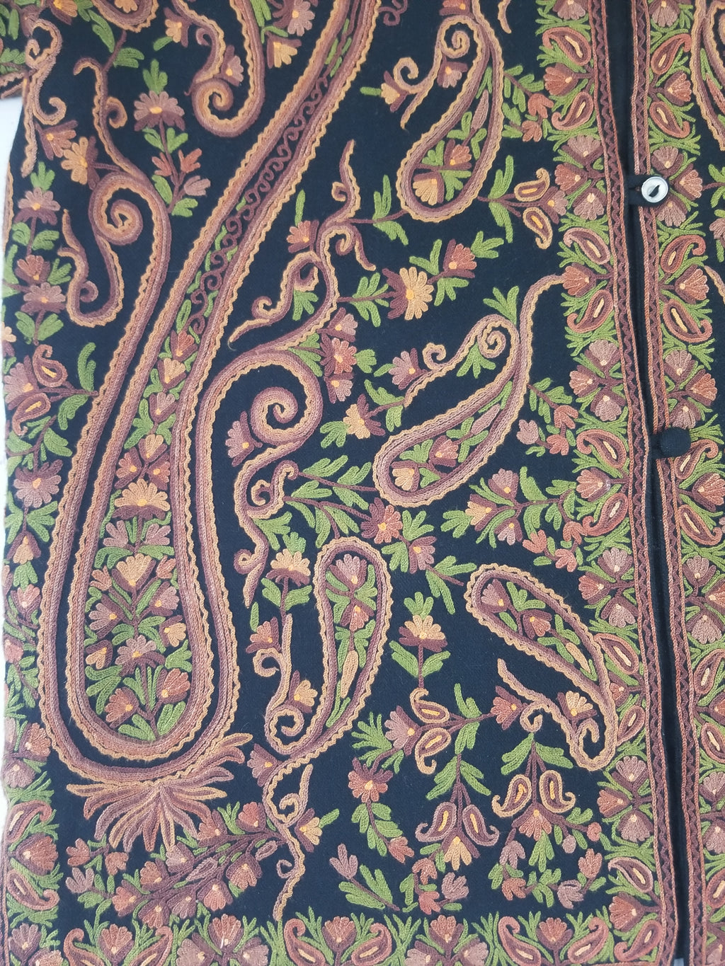 Vintage Traditional Kashmiri Crewel Embroidered Paisley Wool Jacket