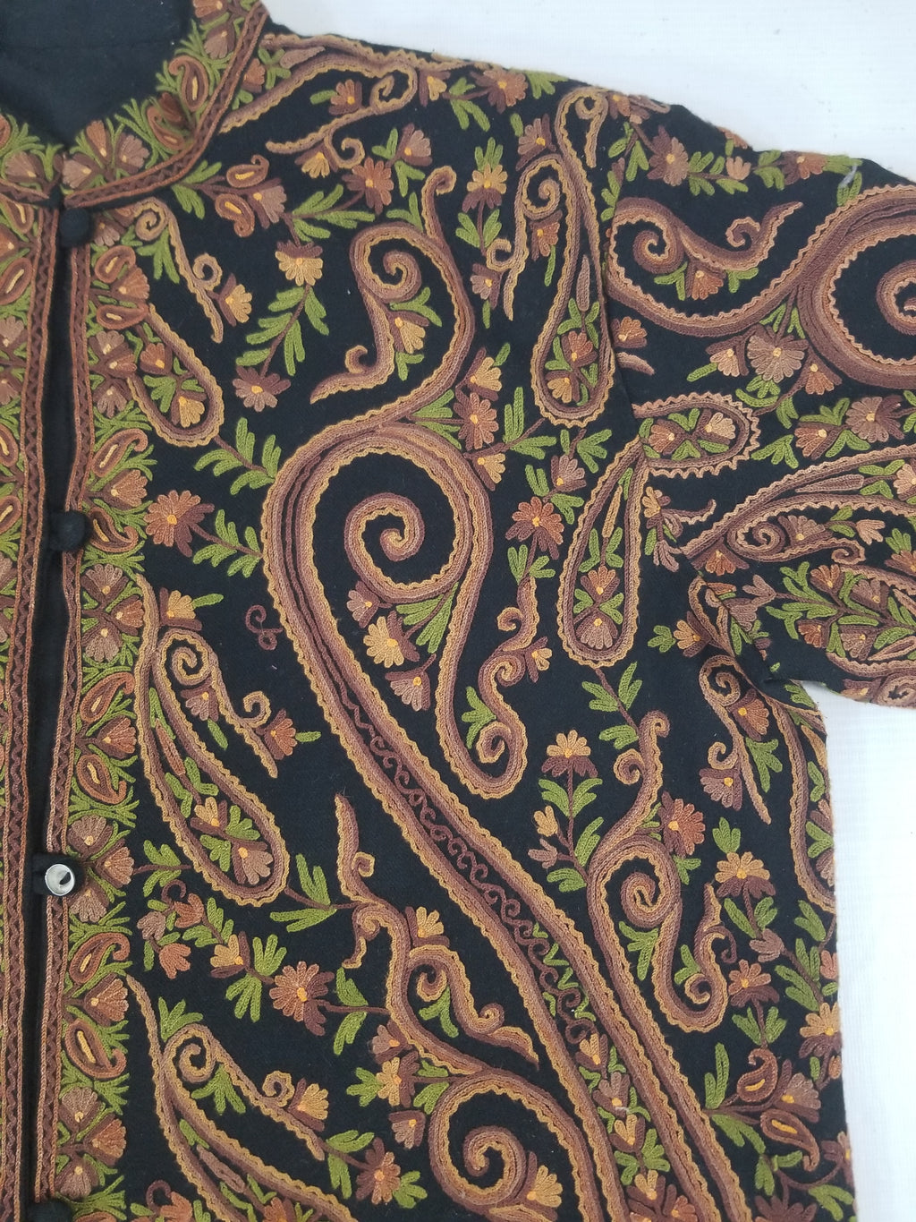 Vintage Traditional Kashmiri Crewel Embroidered Paisley Wool Jacket