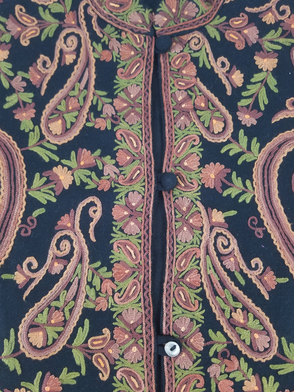 Vintage Traditional Kashmiri Crewel Embroidered Paisley Wool Jacket