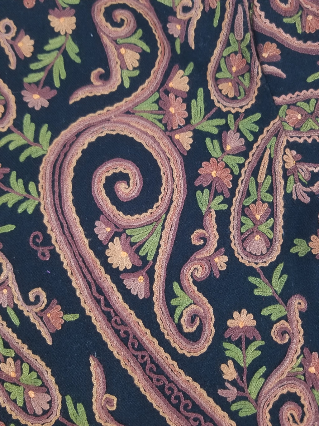 Vintage Traditional Kashmiri Crewel Embroidered Paisley Wool Jacket