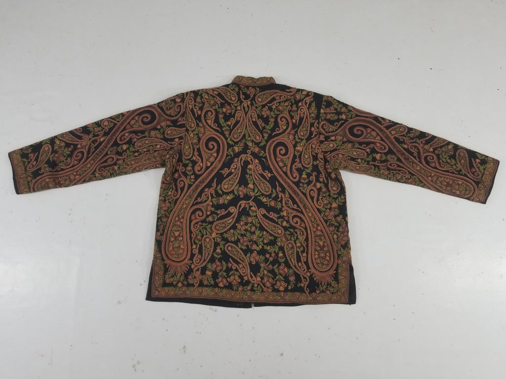 Vintage Traditional Kashmiri Crewel Embroidered Paisley Wool Jacket