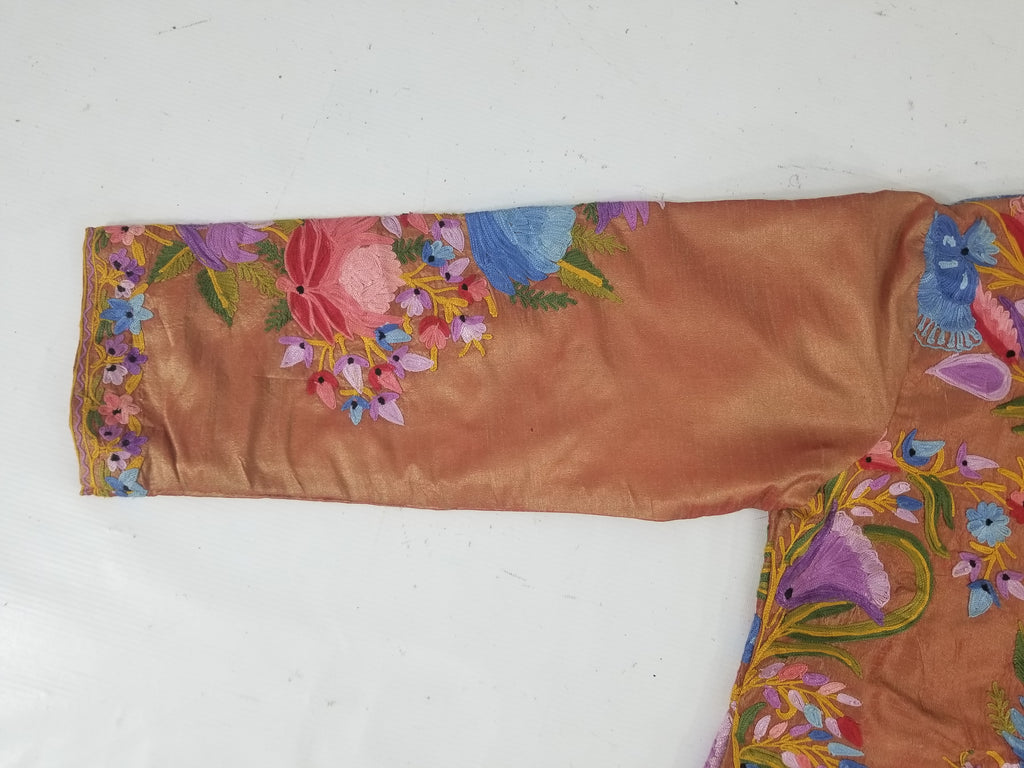 Vintage Traditional Kashmiri Crewel Embroidered Floral Silk Coat