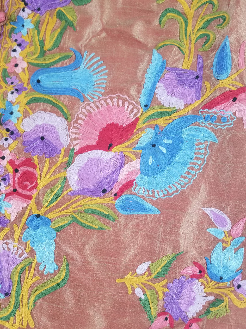 Vintage Traditional Kashmiri Crewel Embroidered Floral Silk Coat