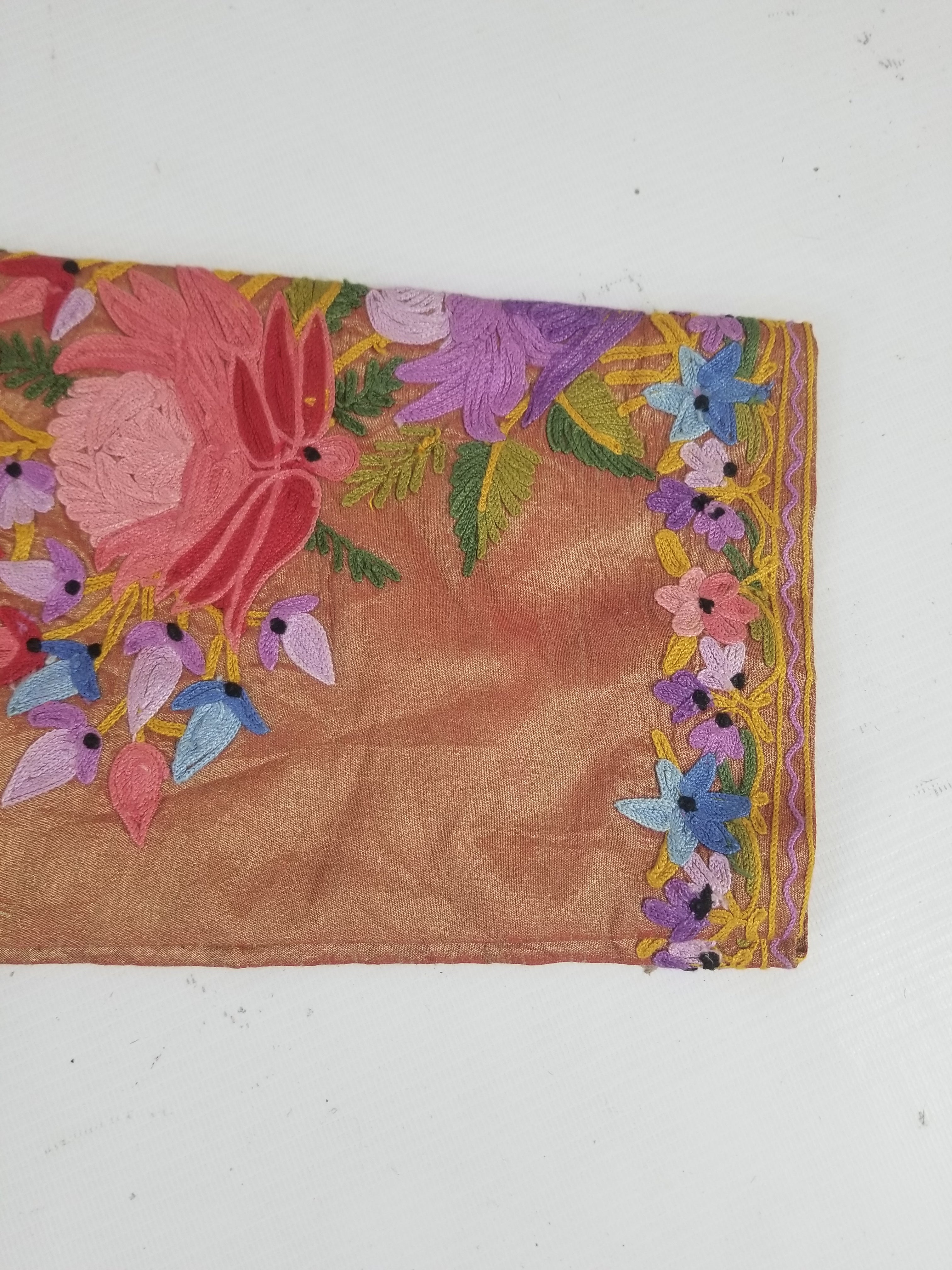 Vintage Traditional Kashmiri Crewel Embroidered Floral Silk Coat