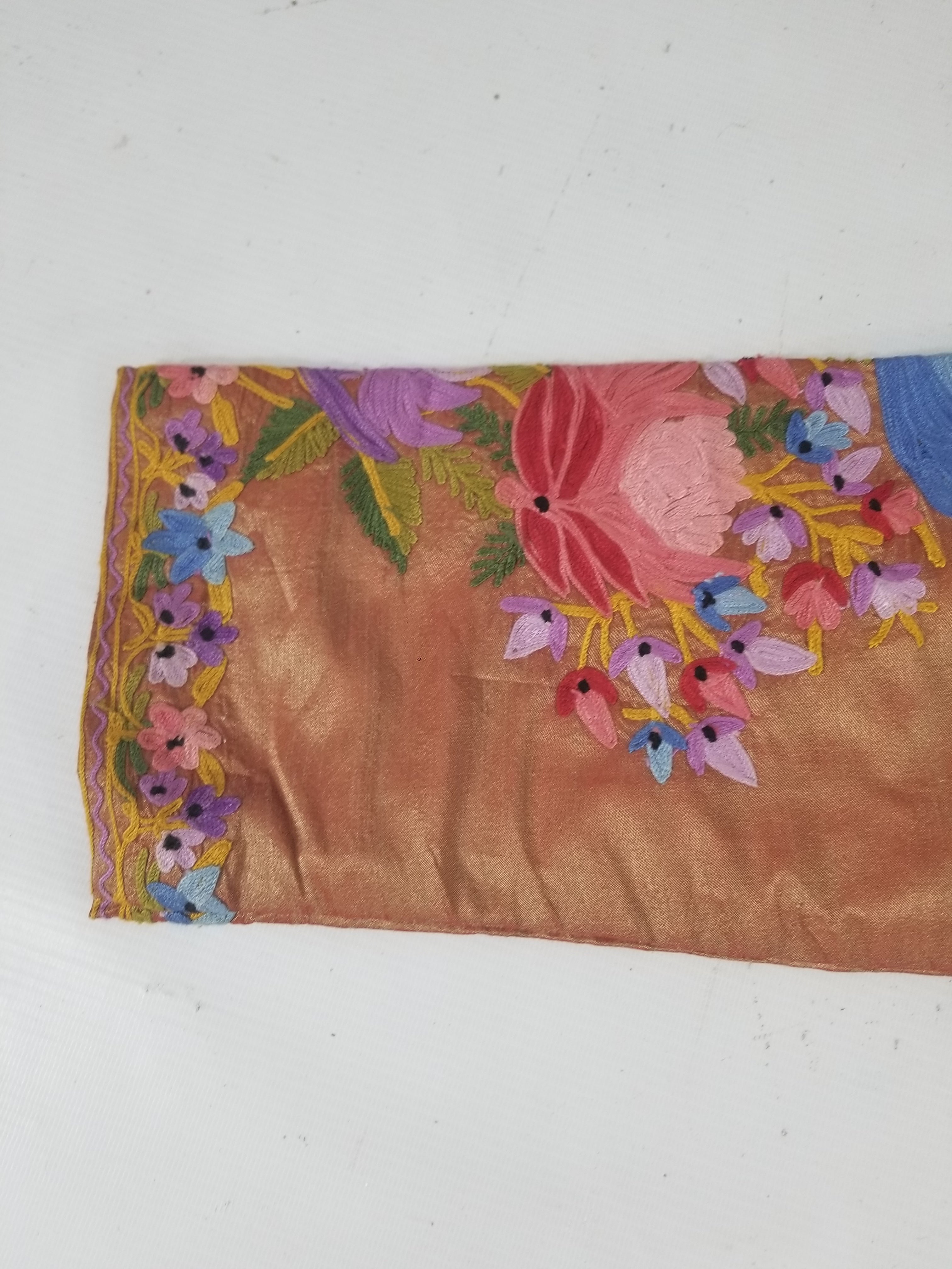 Vintage Traditional Kashmiri Crewel Embroidered Floral Silk Coat