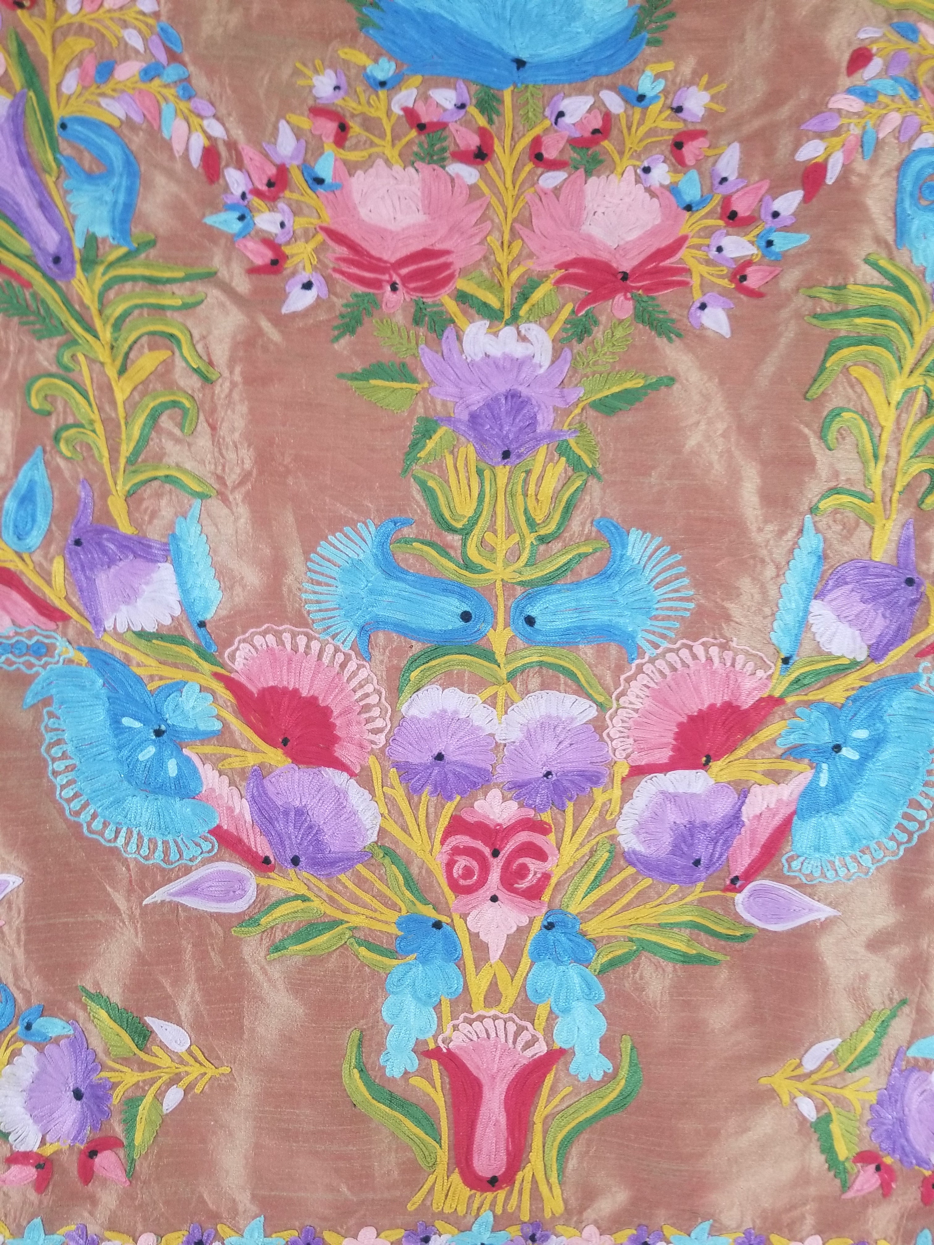 Vintage Traditional Kashmiri Crewel Embroidered Floral Silk Coat