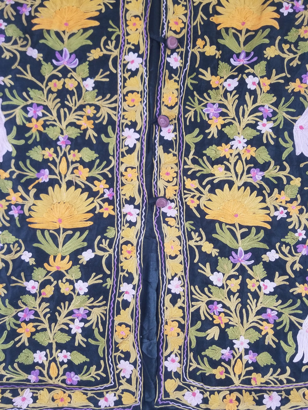 Vintage Traditional Kashmiri Crewel Embroidered Floral Wool Coat