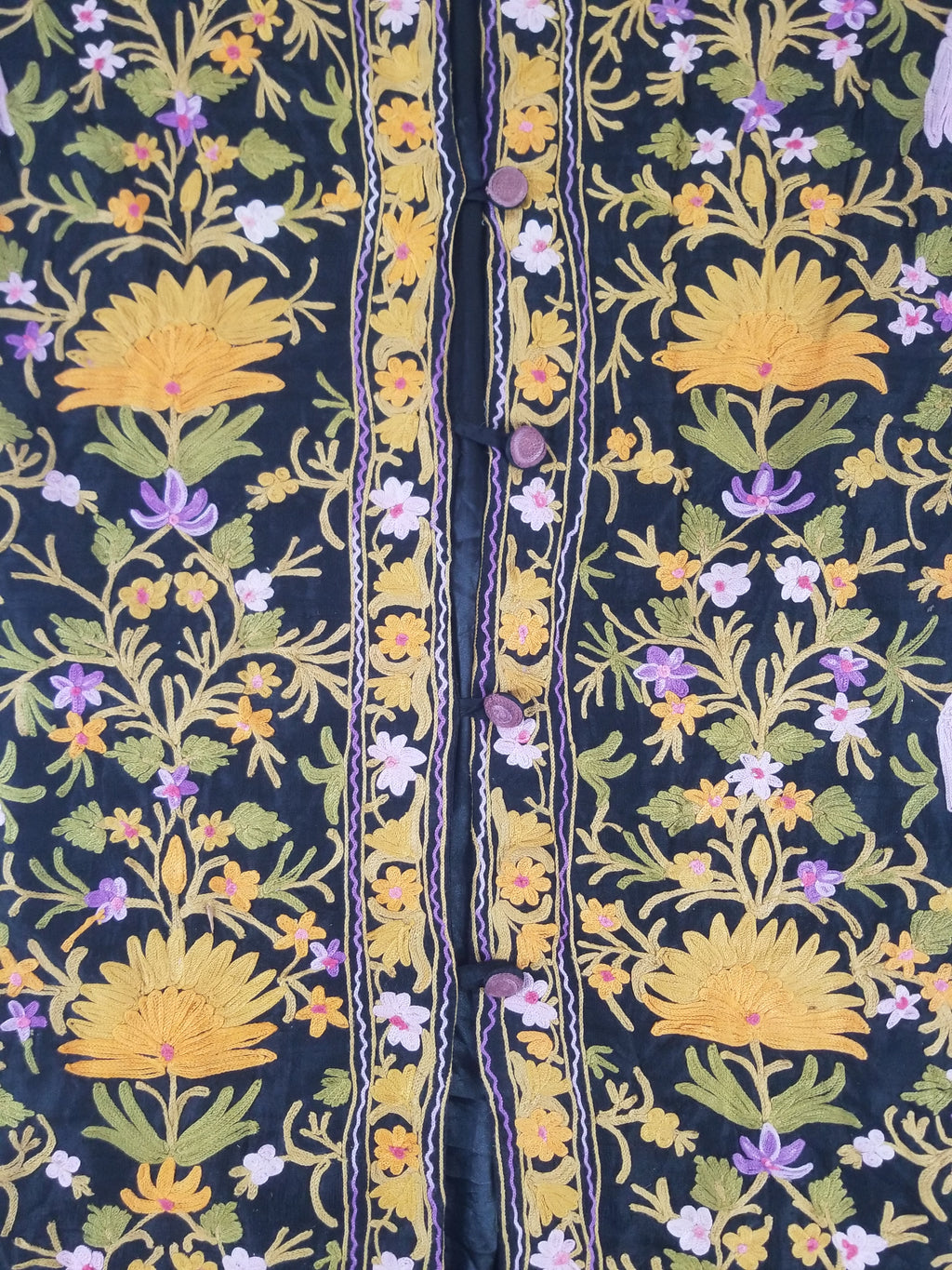 Vintage Traditional Kashmiri Crewel Embroidered Floral Wool Coat
