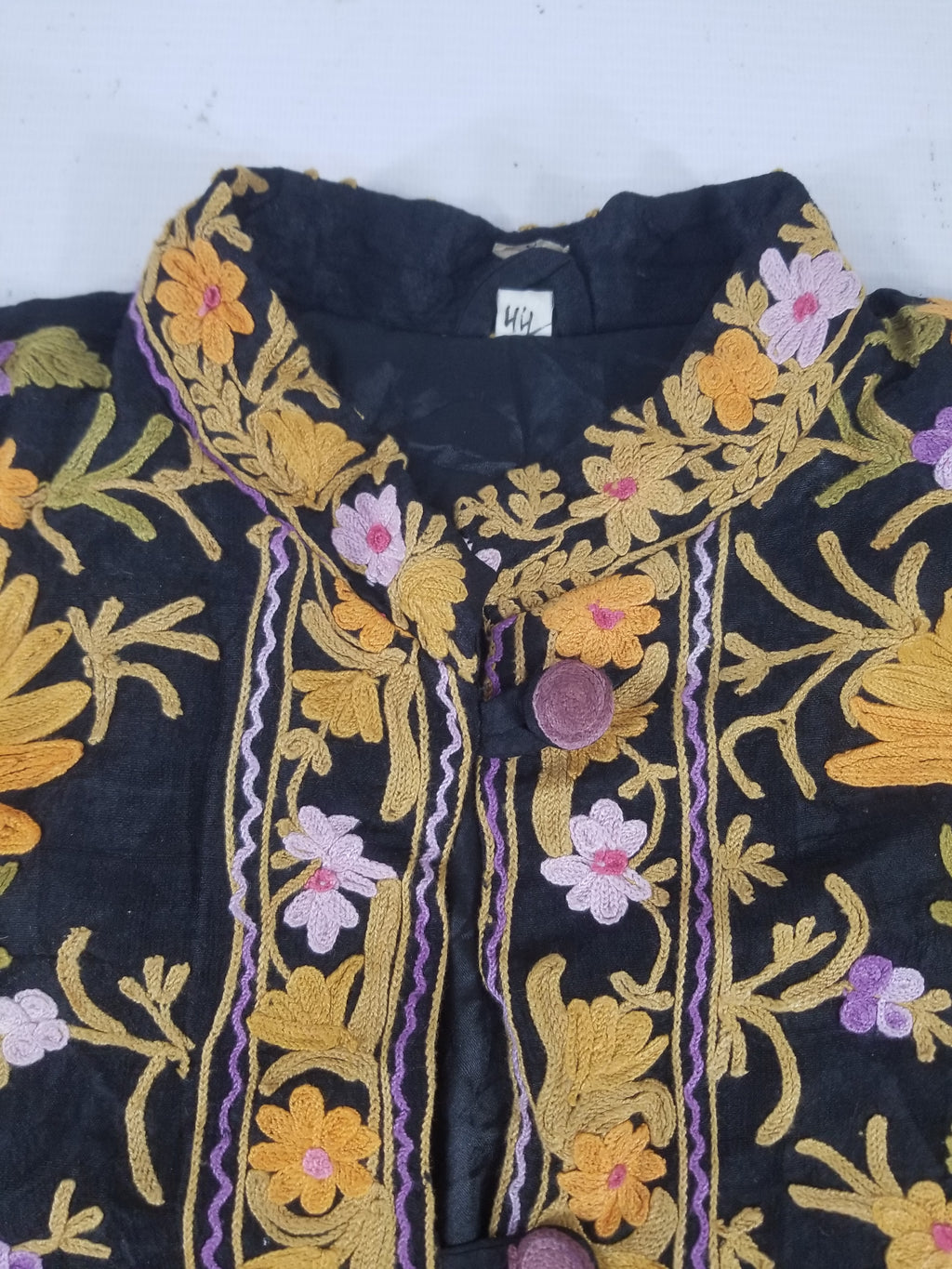 Vintage Traditional Kashmiri Crewel Embroidered Floral Wool Coat