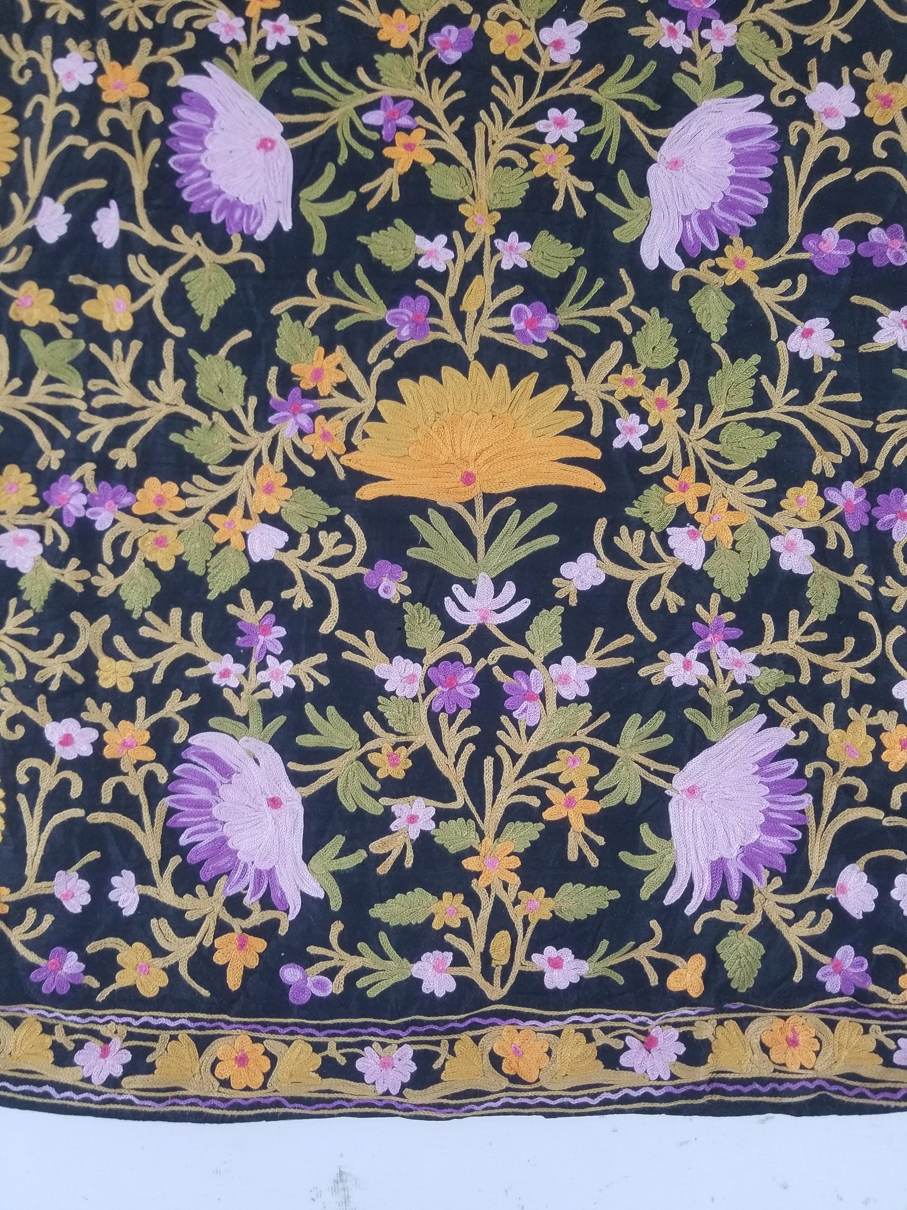 Vintage Traditional Kashmiri Crewel Embroidered Floral Wool Coat