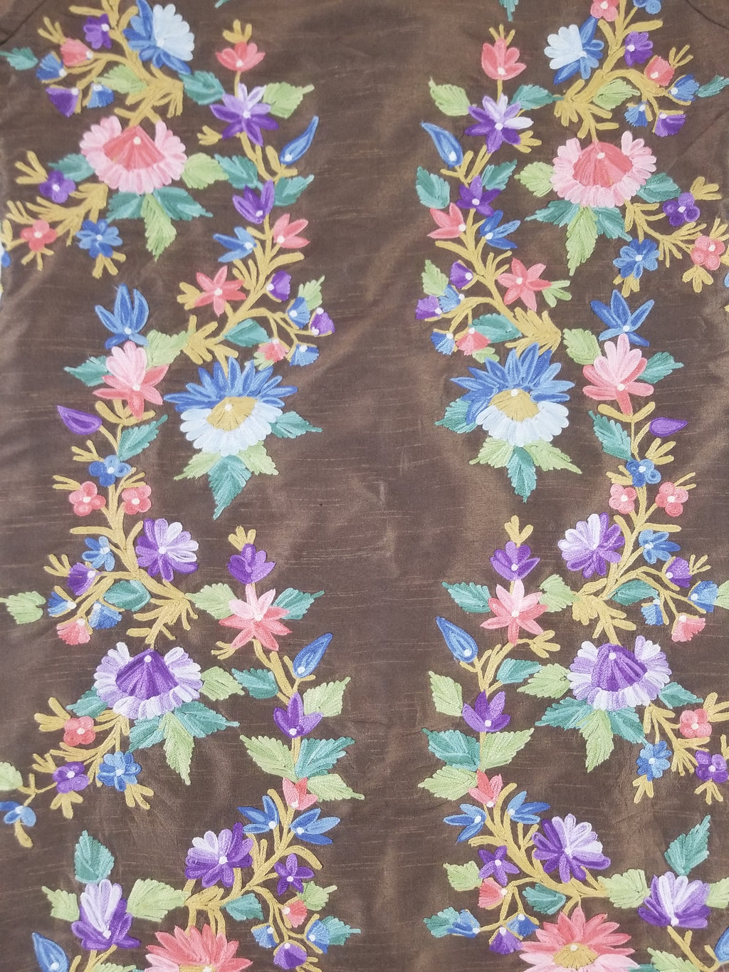 Vintage Traditional Kashmiri Crewel Embroidered Floral Silk Coat