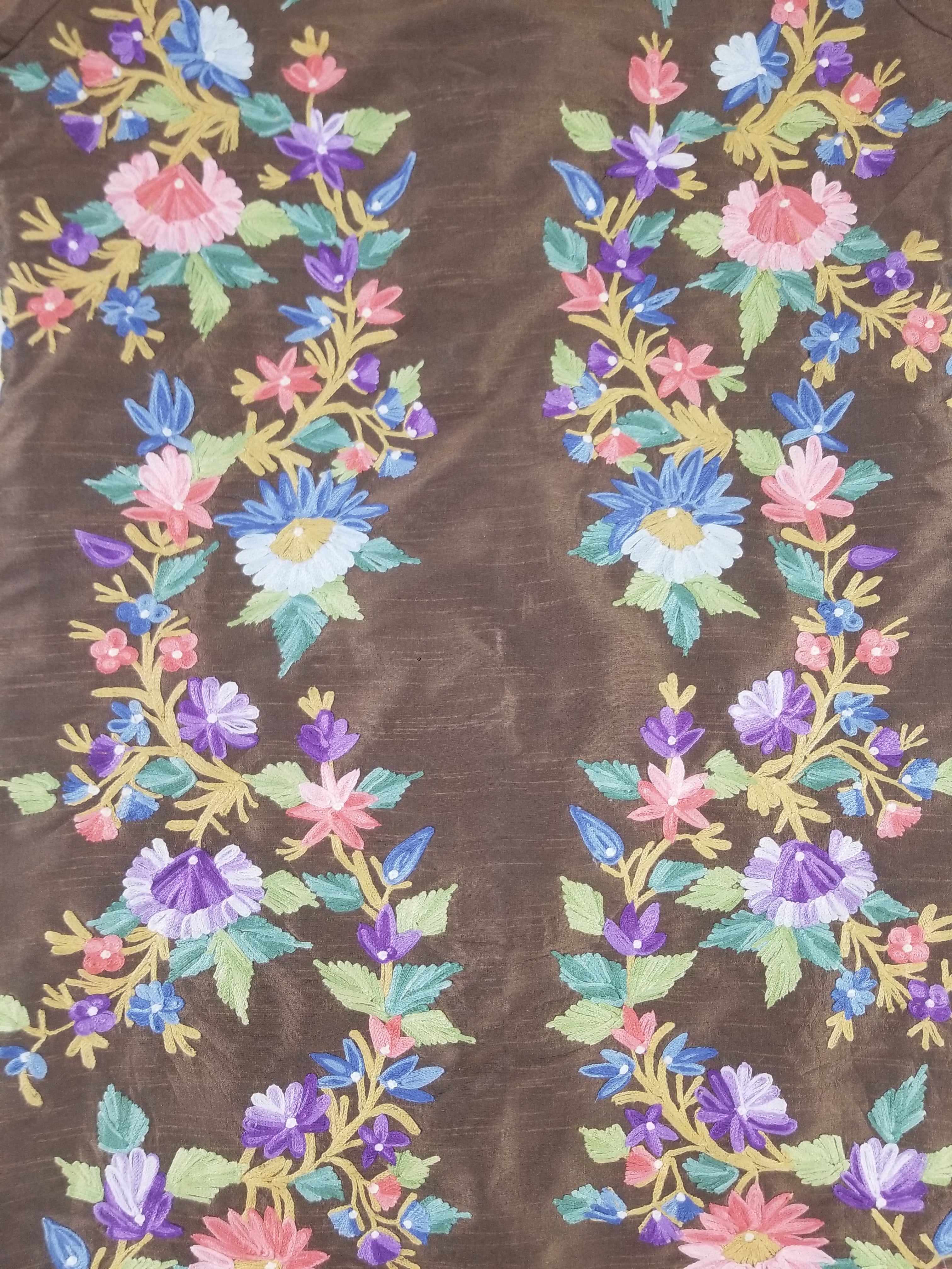 Vintage Traditional Kashmiri Crewel Embroidered Floral Silk Coat