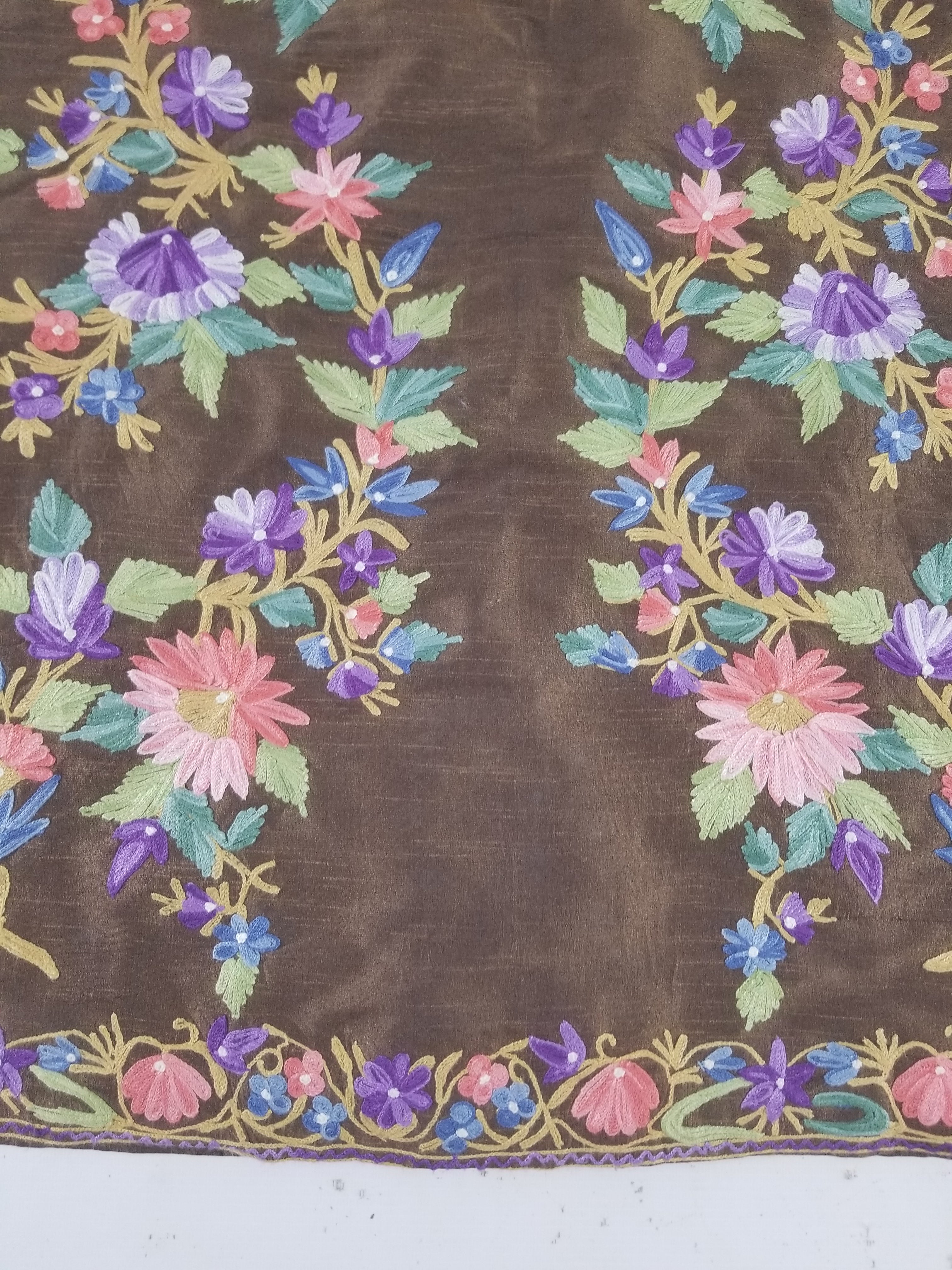 Vintage Traditional Kashmiri Crewel Embroidered Floral Silk Coat