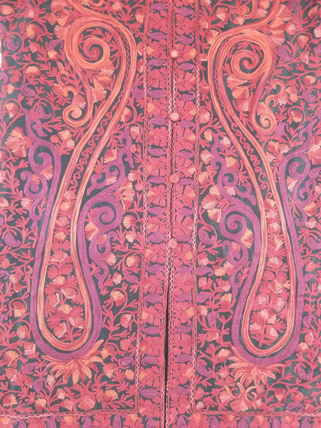 Vintage Traditional Kashmiri Crewel Embroidered Paisley Wool Coat