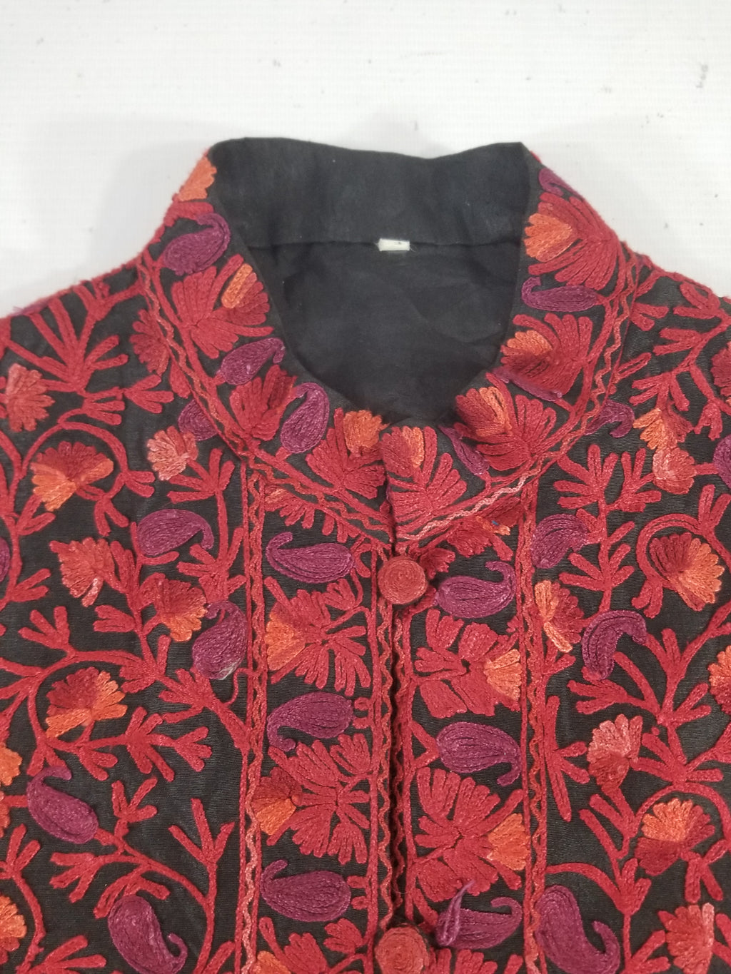 Vintage Traditional Kashmiri Crewel Embroidered Paisley Wool Coat