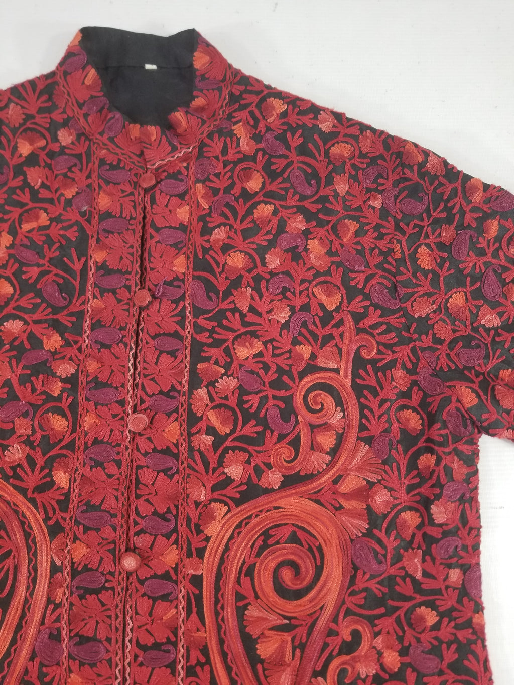Vintage Traditional Kashmiri Crewel Embroidered Paisley Wool Coat