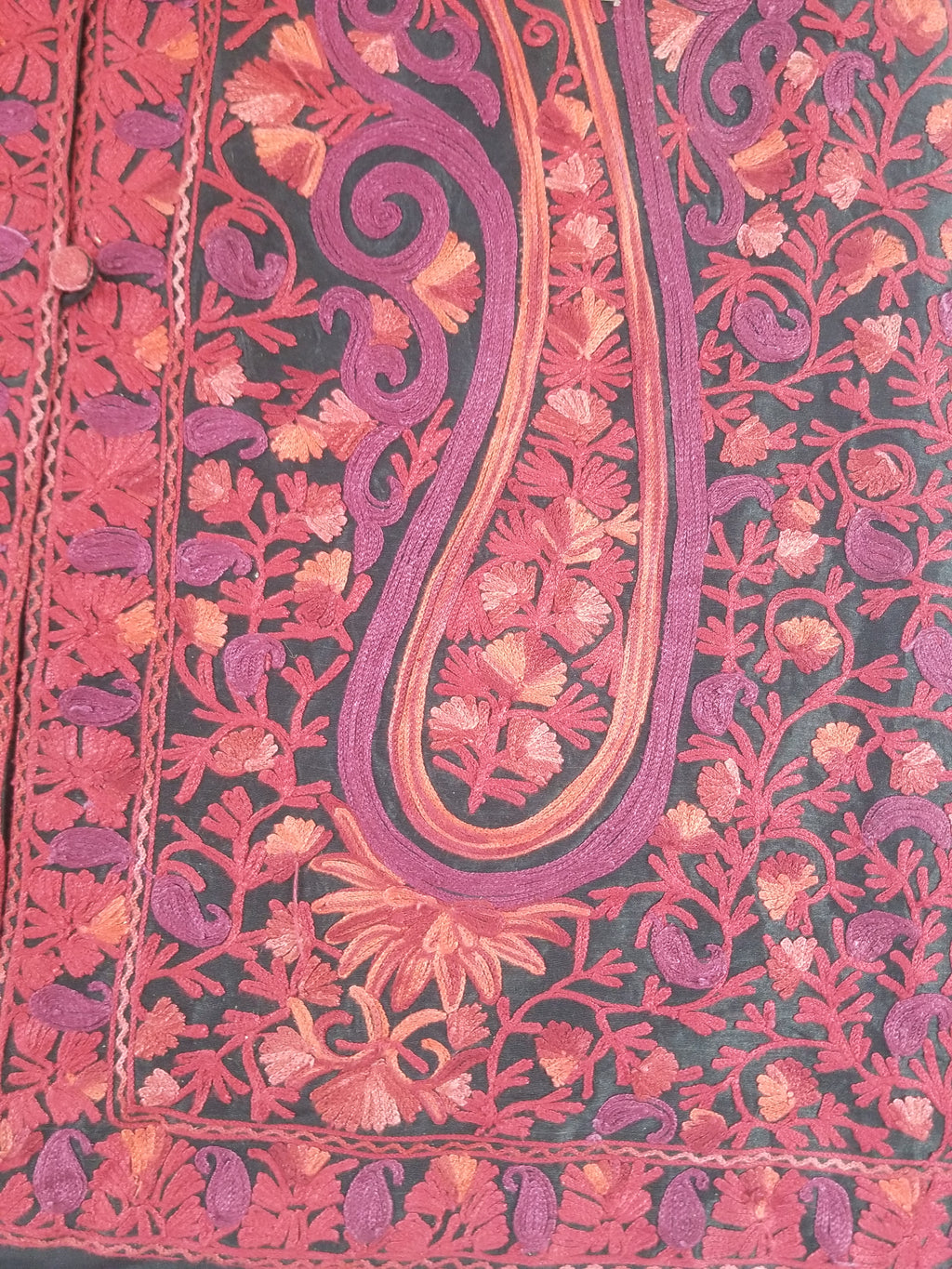 Vintage Traditional Kashmiri Crewel Embroidered Paisley Wool Coat