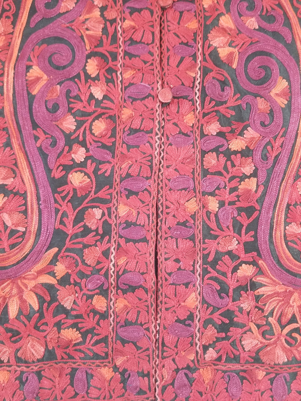 Vintage Traditional Kashmiri Crewel Embroidered Paisley Wool Coat