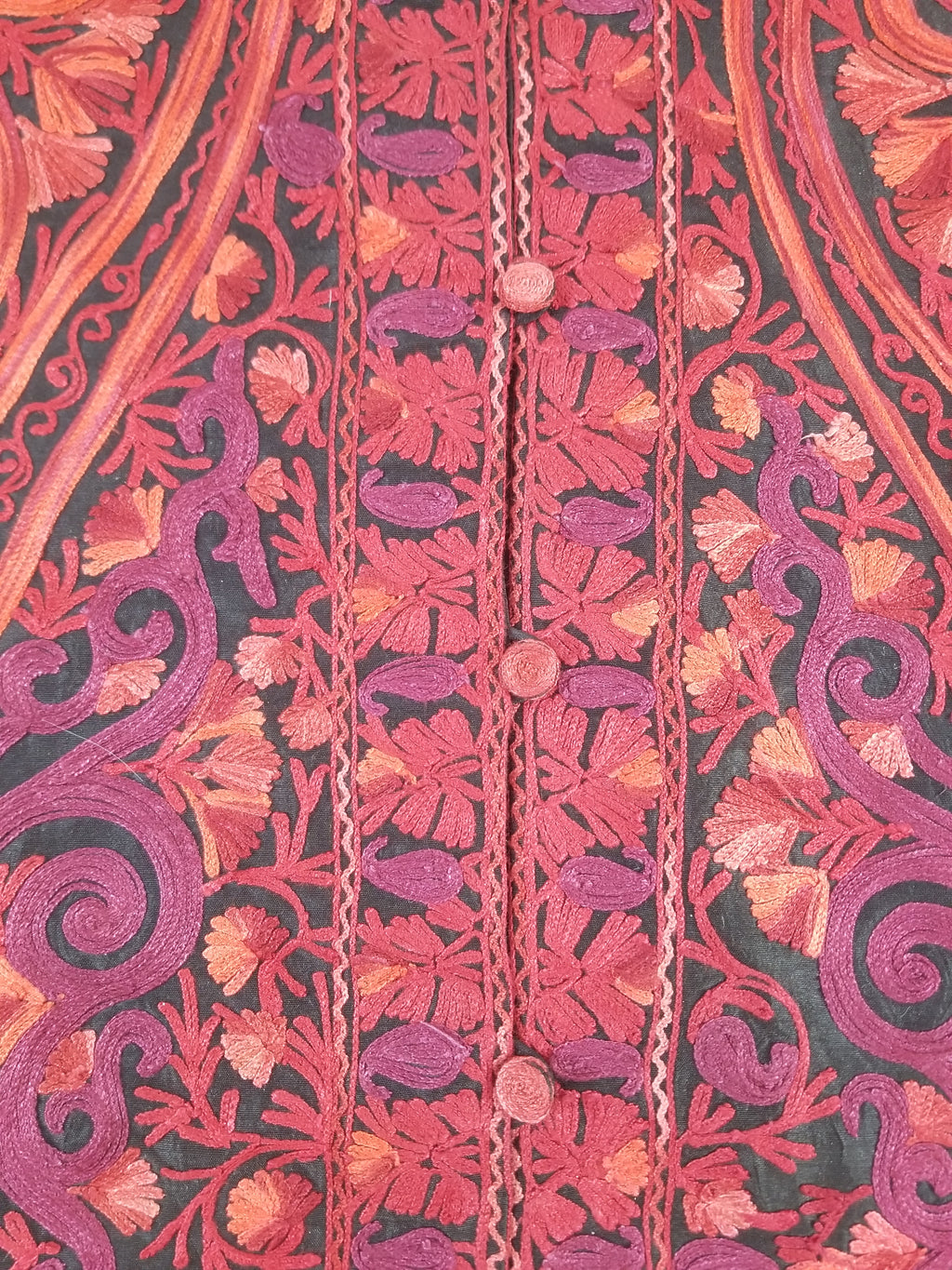 Vintage Traditional Kashmiri Crewel Embroidered Paisley Wool Coat