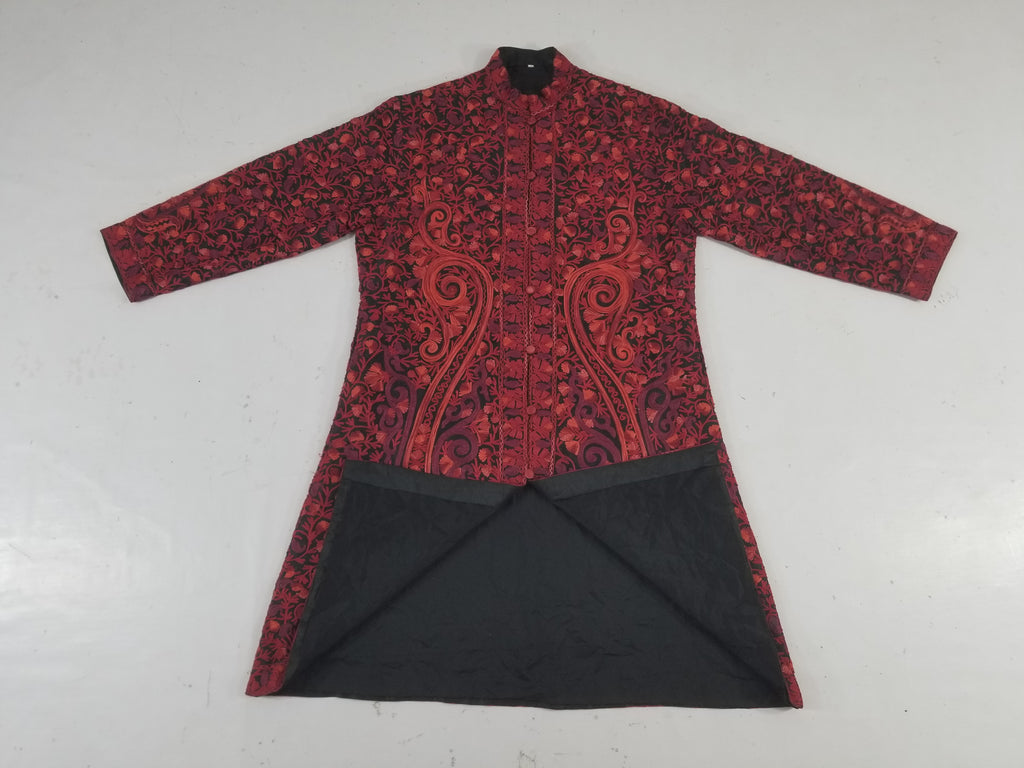 Vintage Traditional Kashmiri Crewel Embroidered Paisley Wool Coat