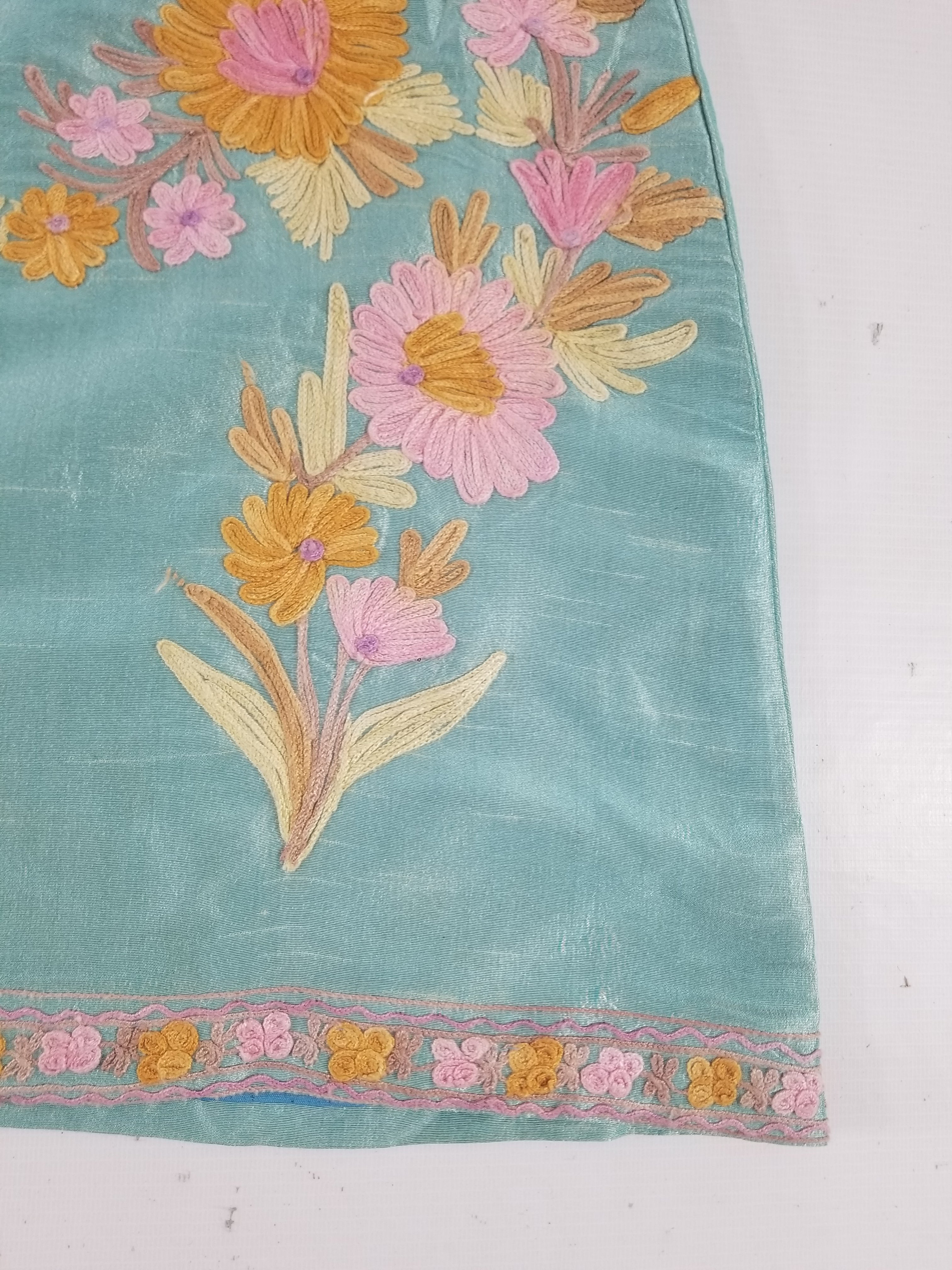 Vintage Traditional Kashmiri Crewel Embroidered Floral Silk Coat