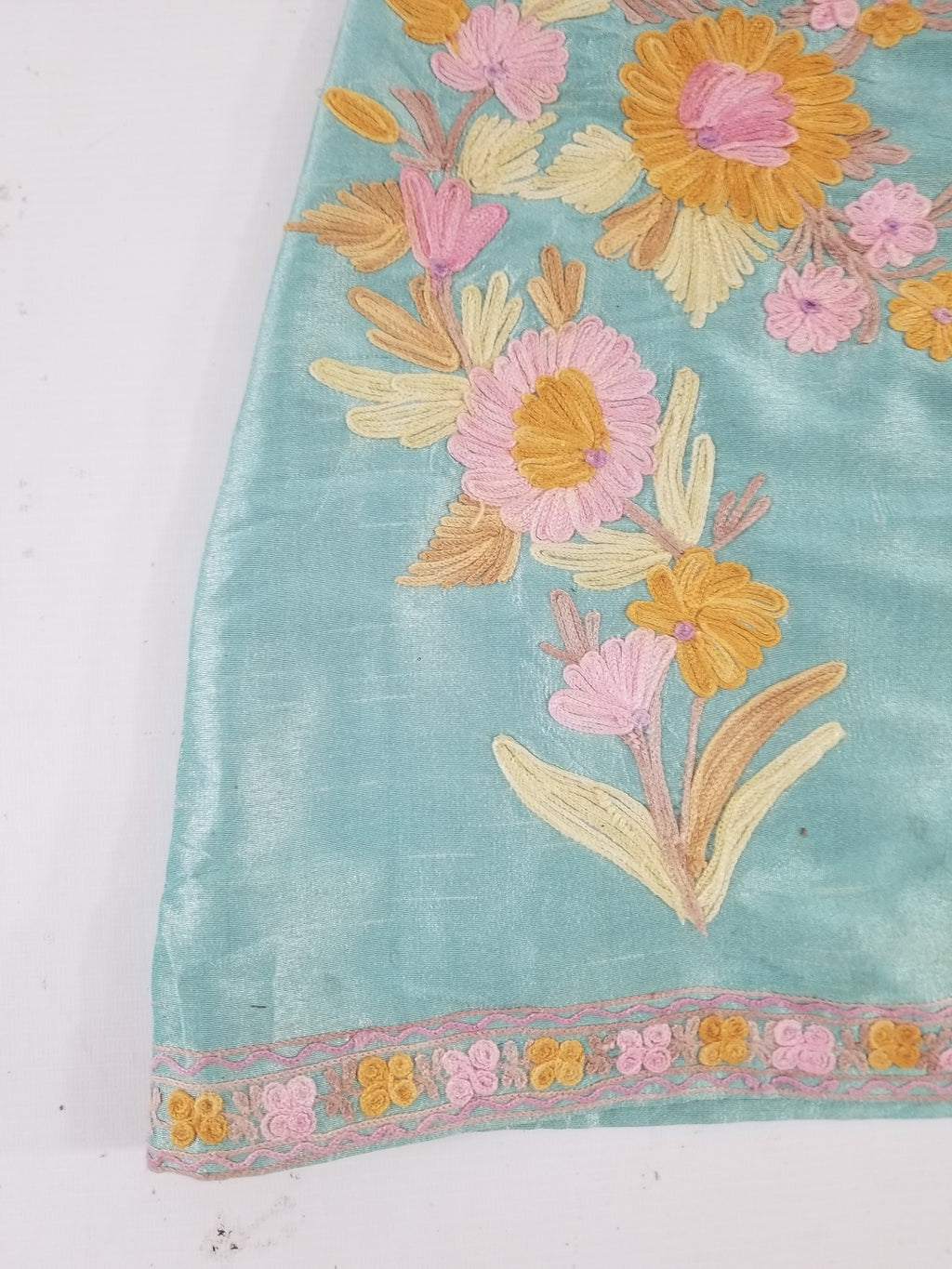 Vintage Traditional Kashmiri Crewel Embroidered Floral Silk Coat