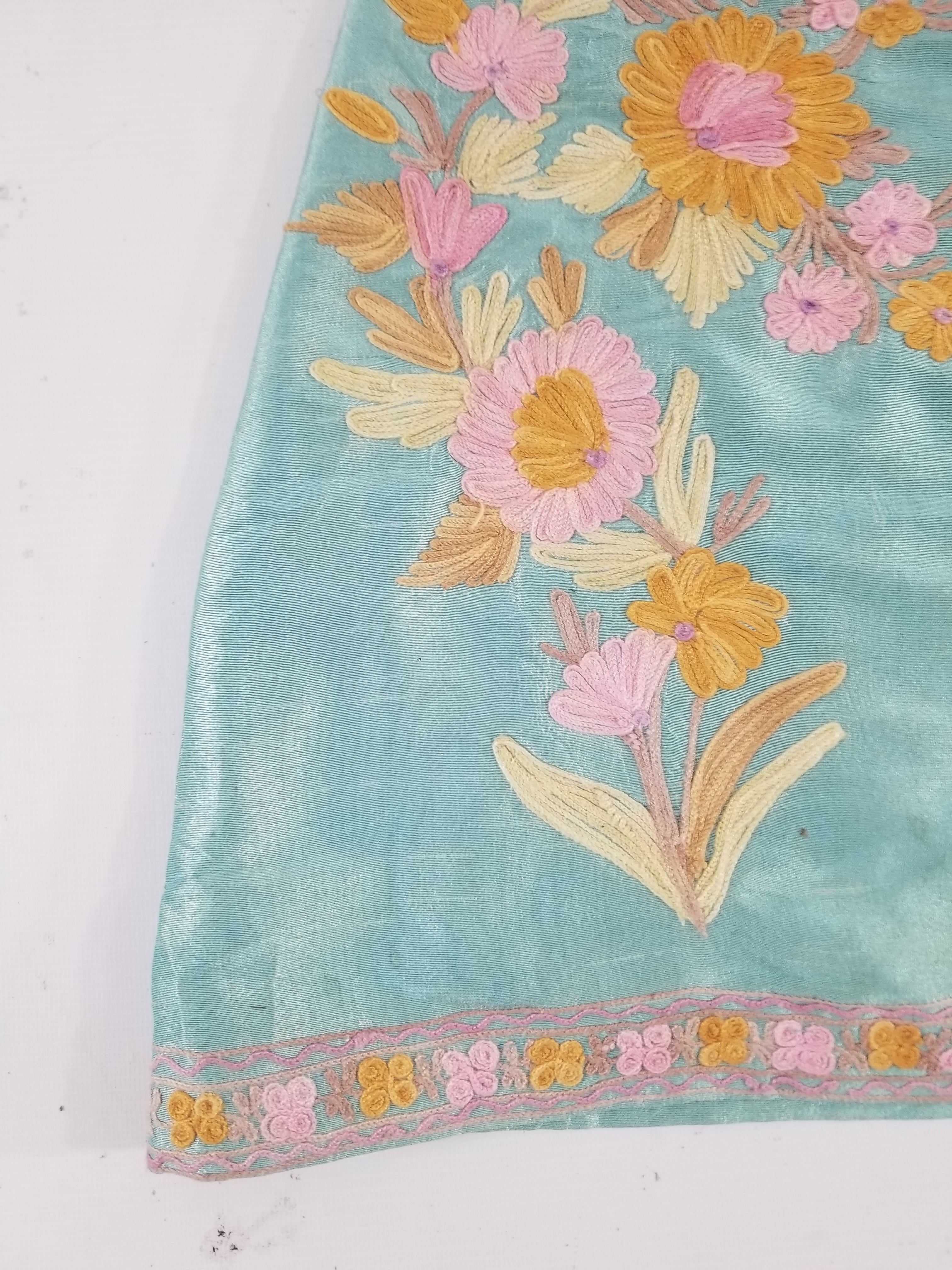 Vintage Traditional Kashmiri Crewel Embroidered Floral Silk Coat