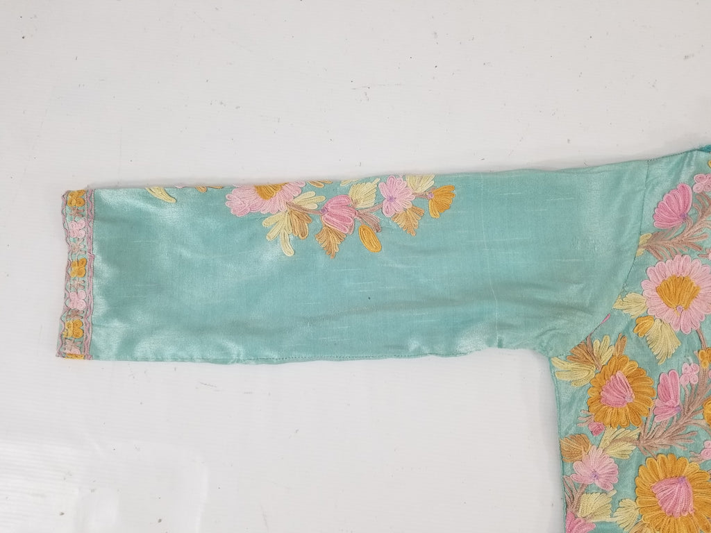 Vintage Traditional Kashmiri Crewel Embroidered Floral Silk Coat