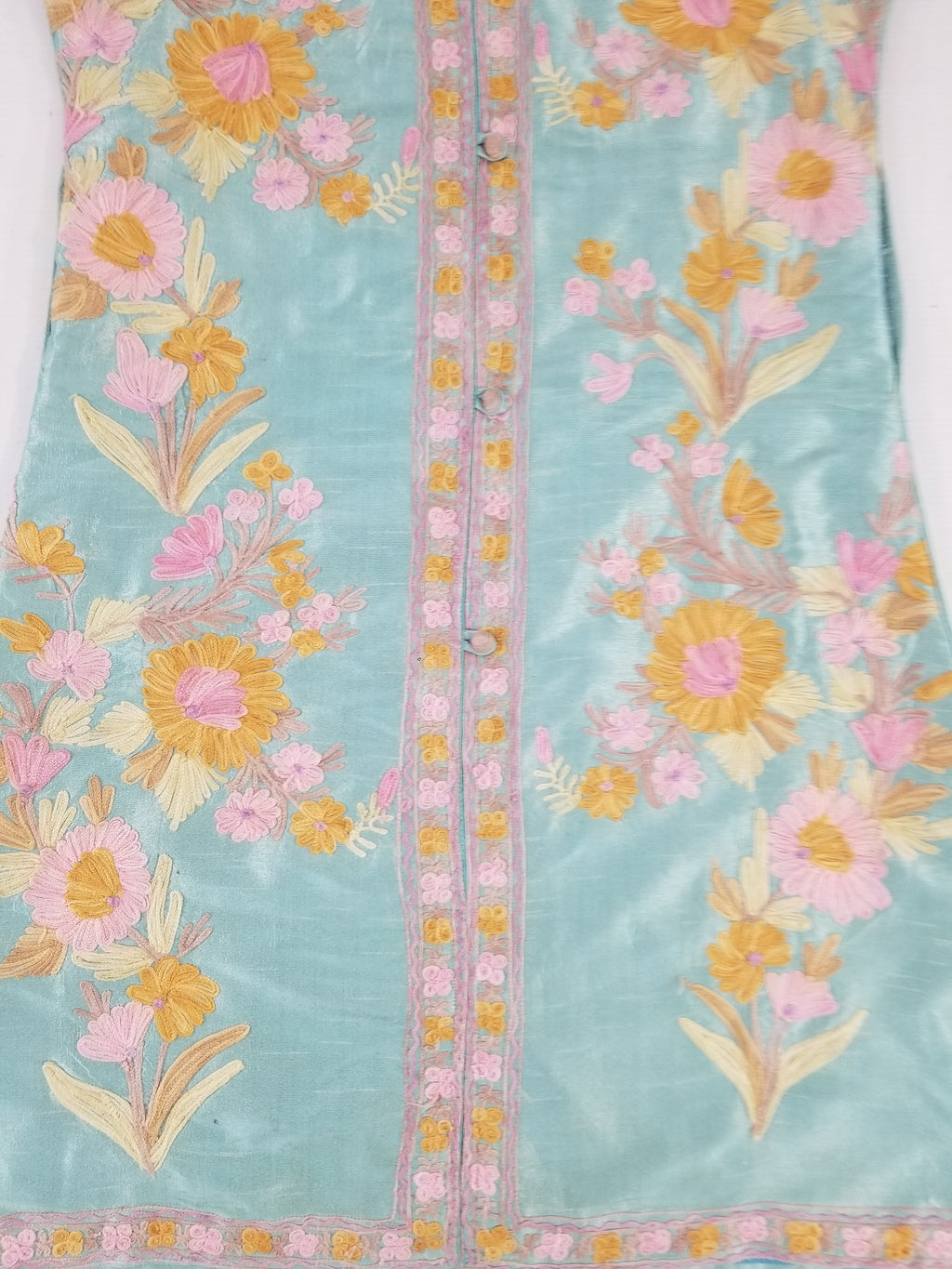 Vintage Traditional Kashmiri Crewel Embroidered Floral Silk Coat
