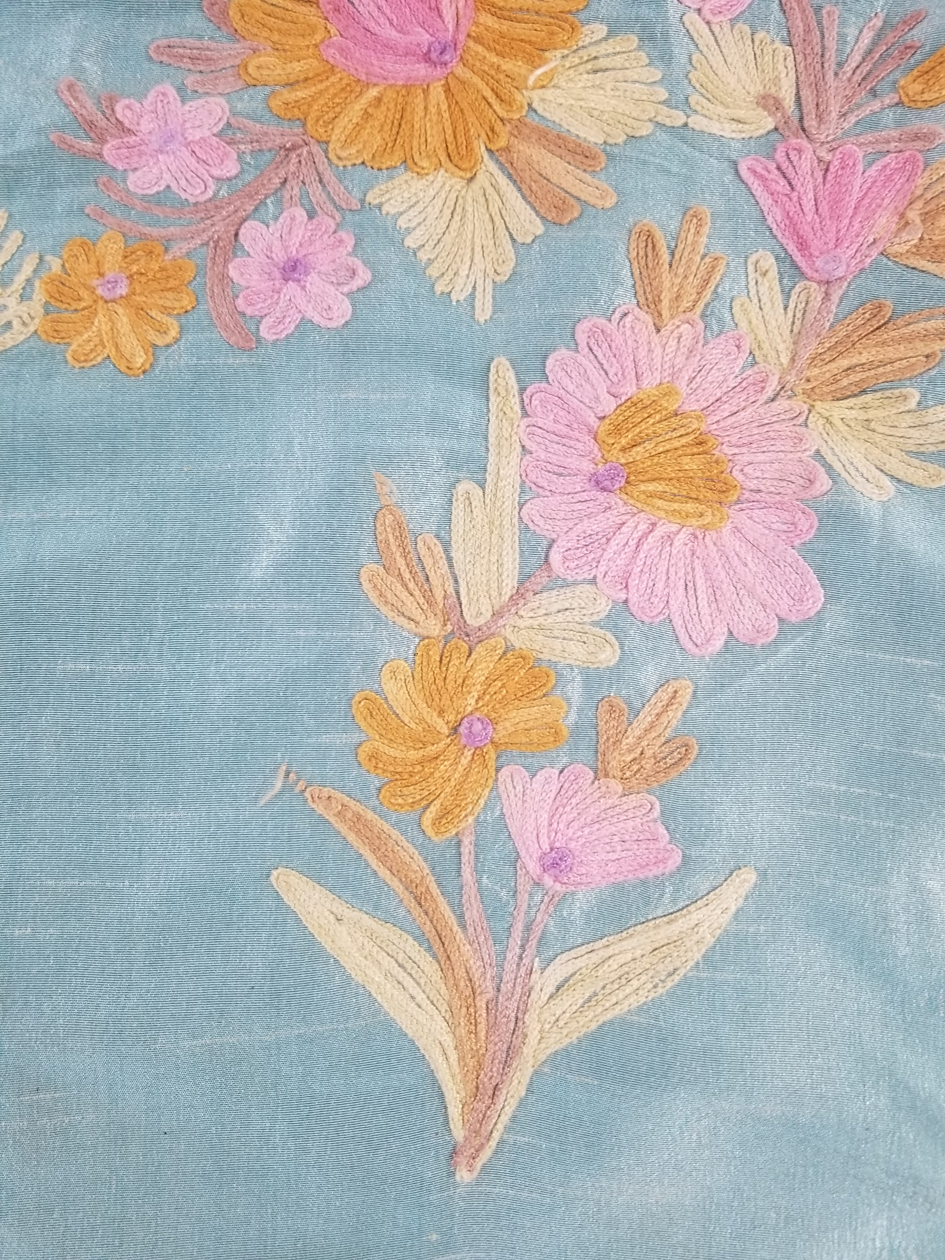Vintage Traditional Kashmiri Crewel Embroidered Floral Silk Coat