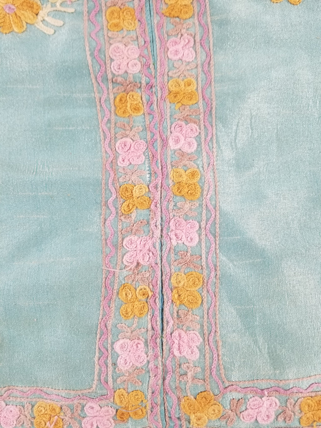 Vintage Traditional Kashmiri Crewel Embroidered Floral Silk Coat