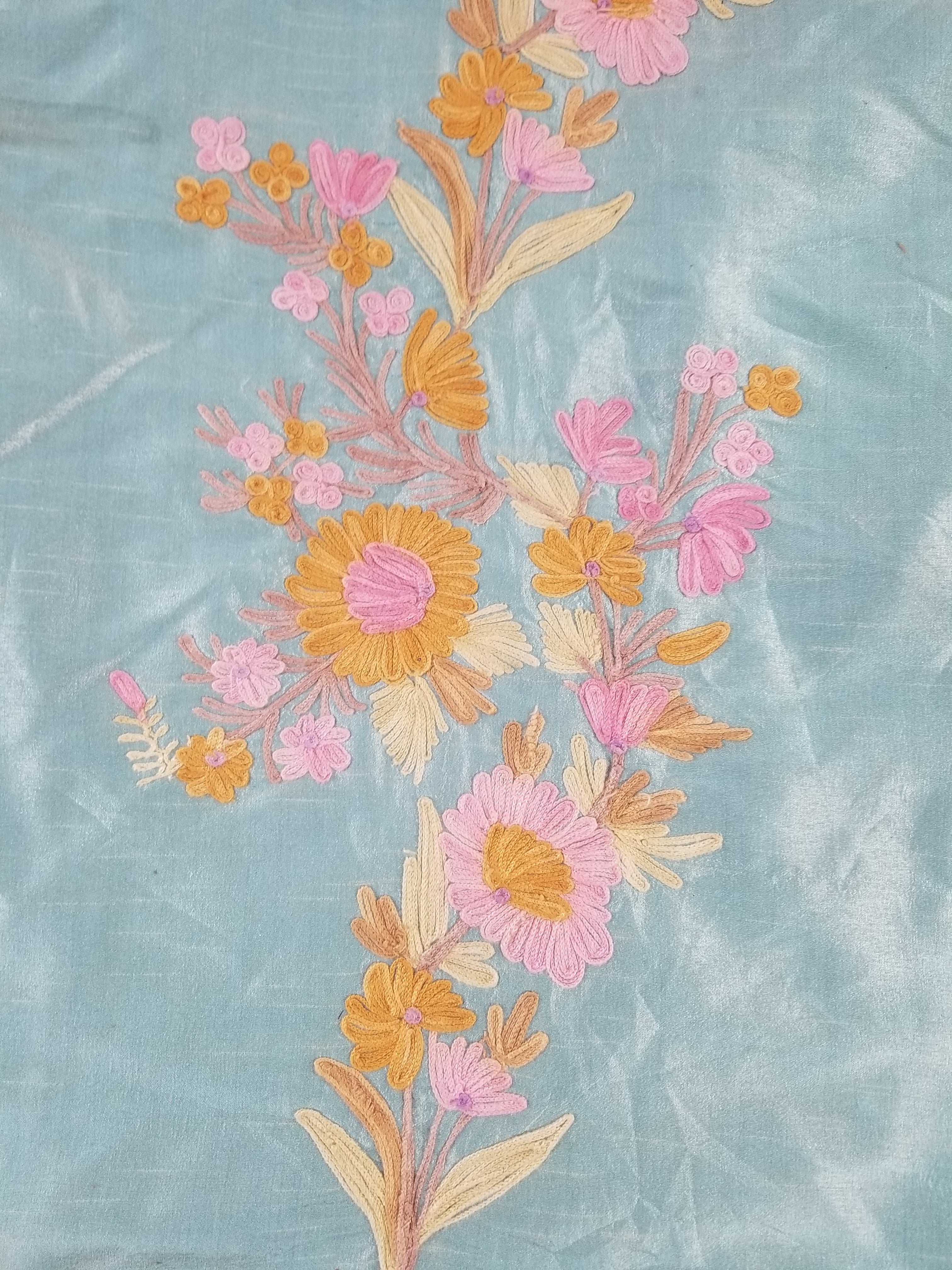 Vintage Traditional Kashmiri Crewel Embroidered Floral Silk Coat
