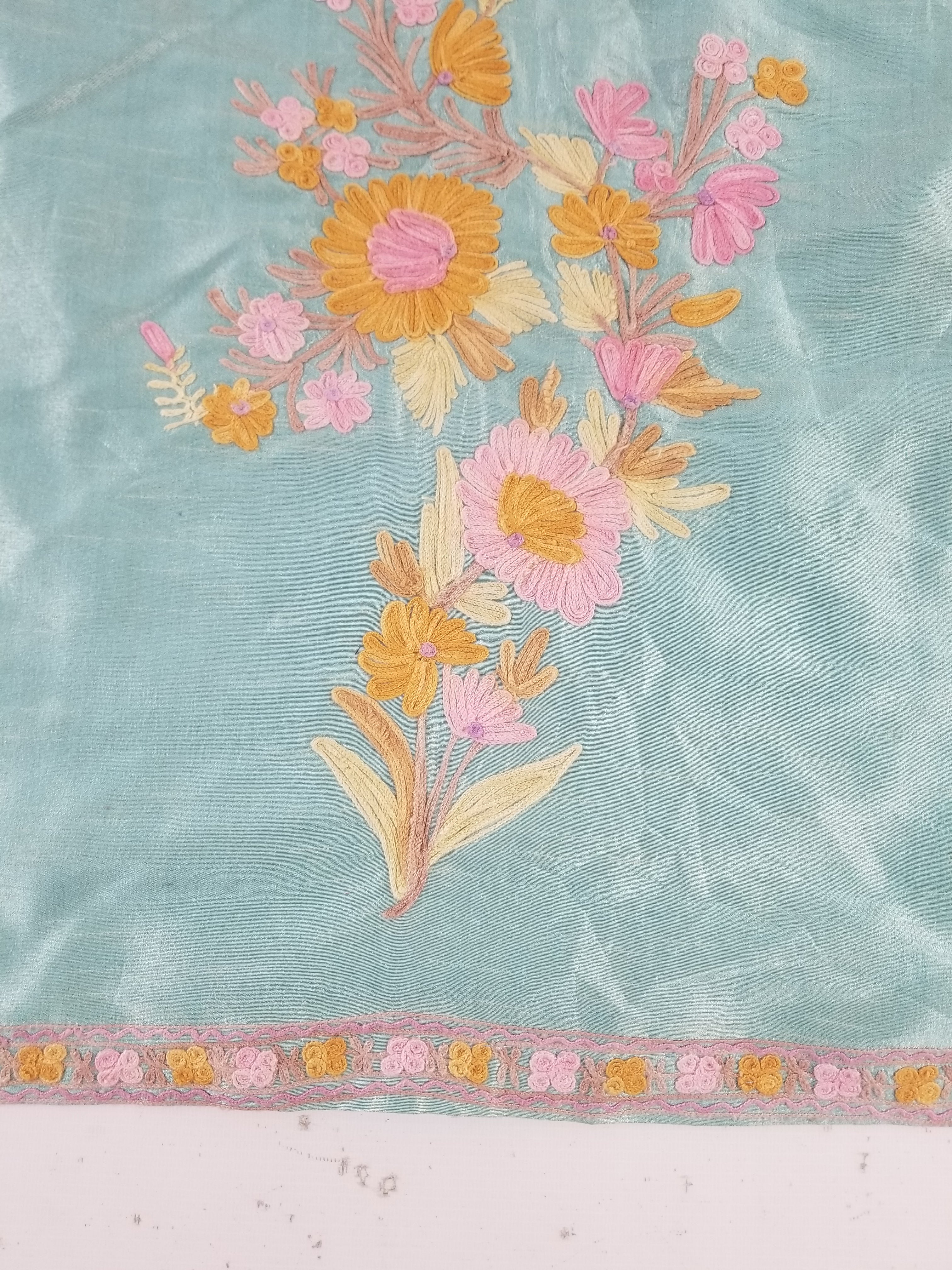 Vintage Traditional Kashmiri Crewel Embroidered Floral Silk Coat
