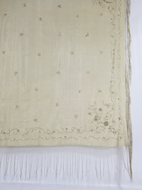 Antique Chinese Silk Hand Embroidered Floral Elizabeth Piano Shawl 168x162cm
