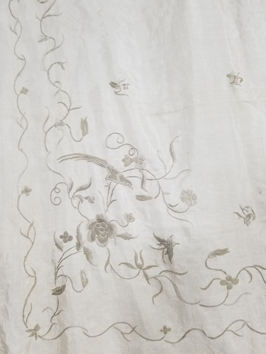 Antique Chinese Silk Hand Embroidered Floral Elizabeth Piano Shawl 168x162cm