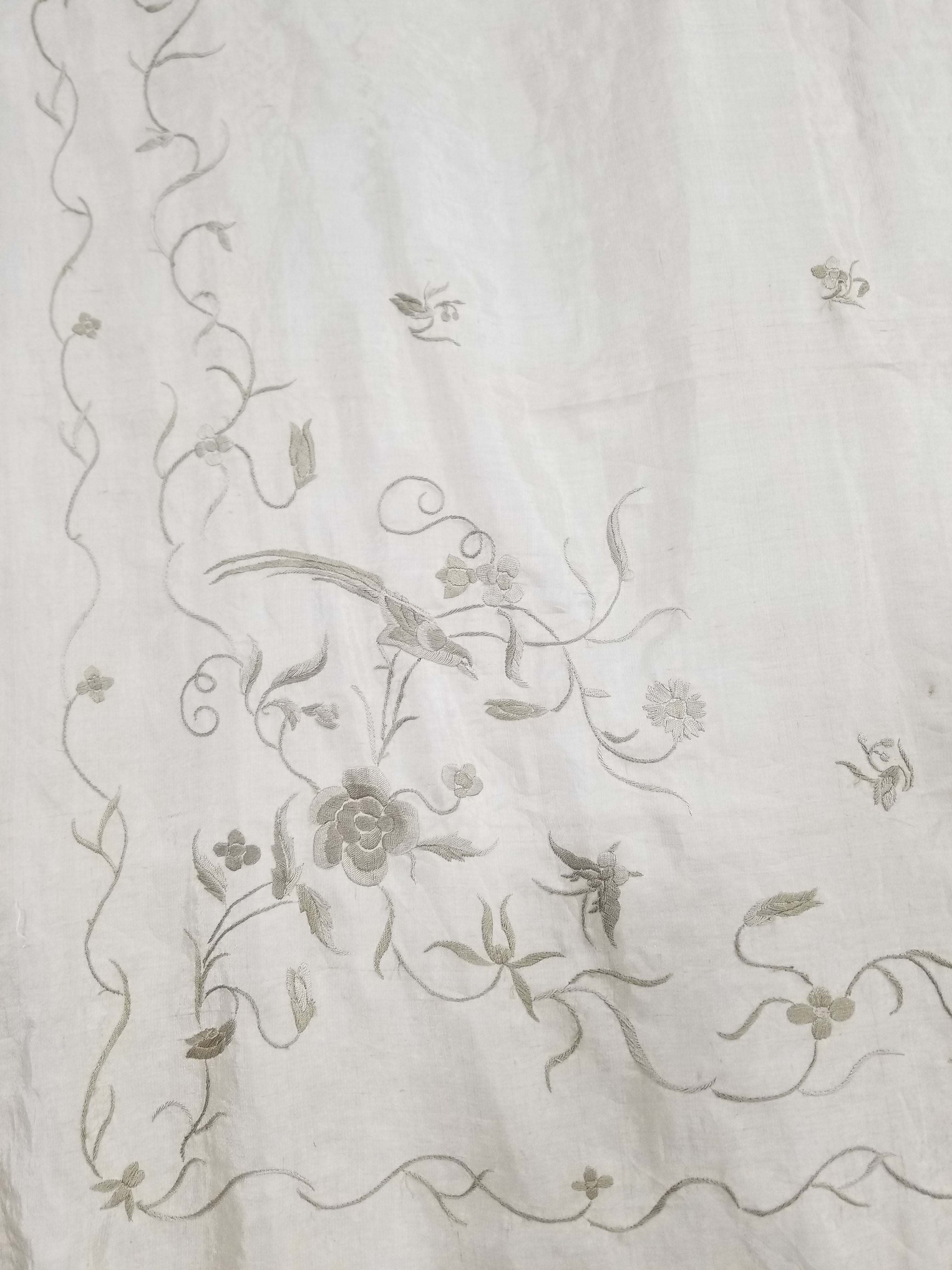 Antique Chinese Silk Hand Embroidered Floral Elizabeth Piano Shawl 168x162cm