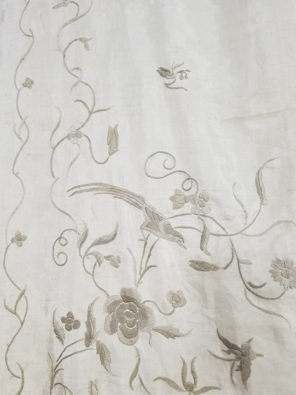 Antique Chinese Silk Hand Embroidered Floral Elizabeth Piano Shawl 168x162cm
