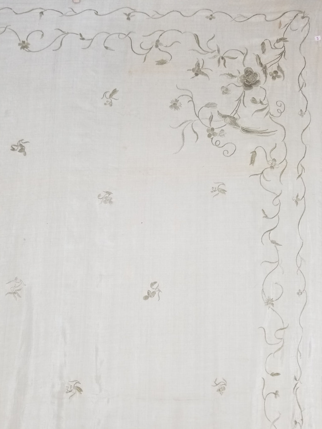Antique Chinese Silk Hand Embroidered Floral Elizabeth Piano Shawl 168x162cm