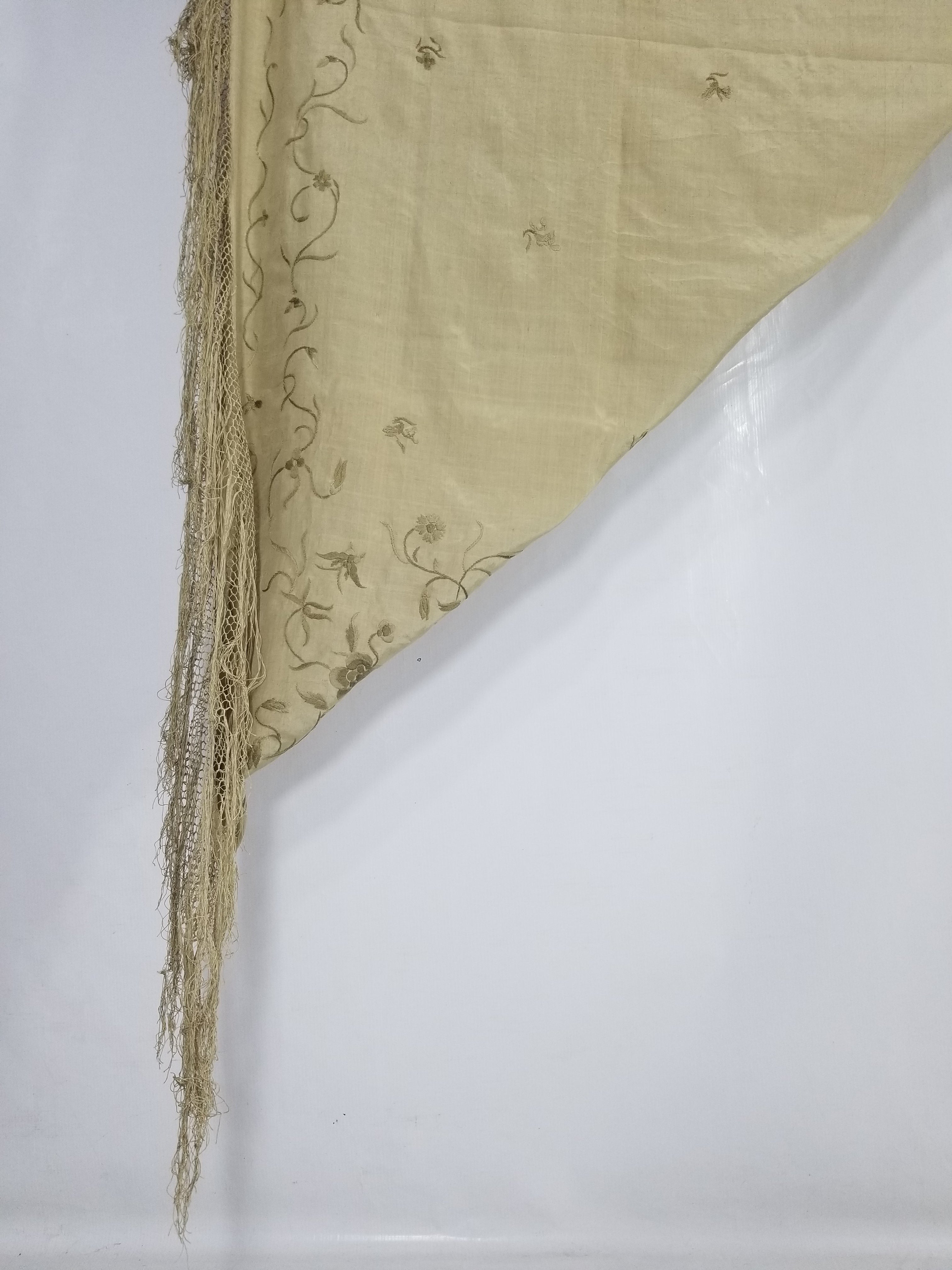 Antique Chinese Silk Hand Embroidered Floral Elizabeth Piano Shawl 168x162cm