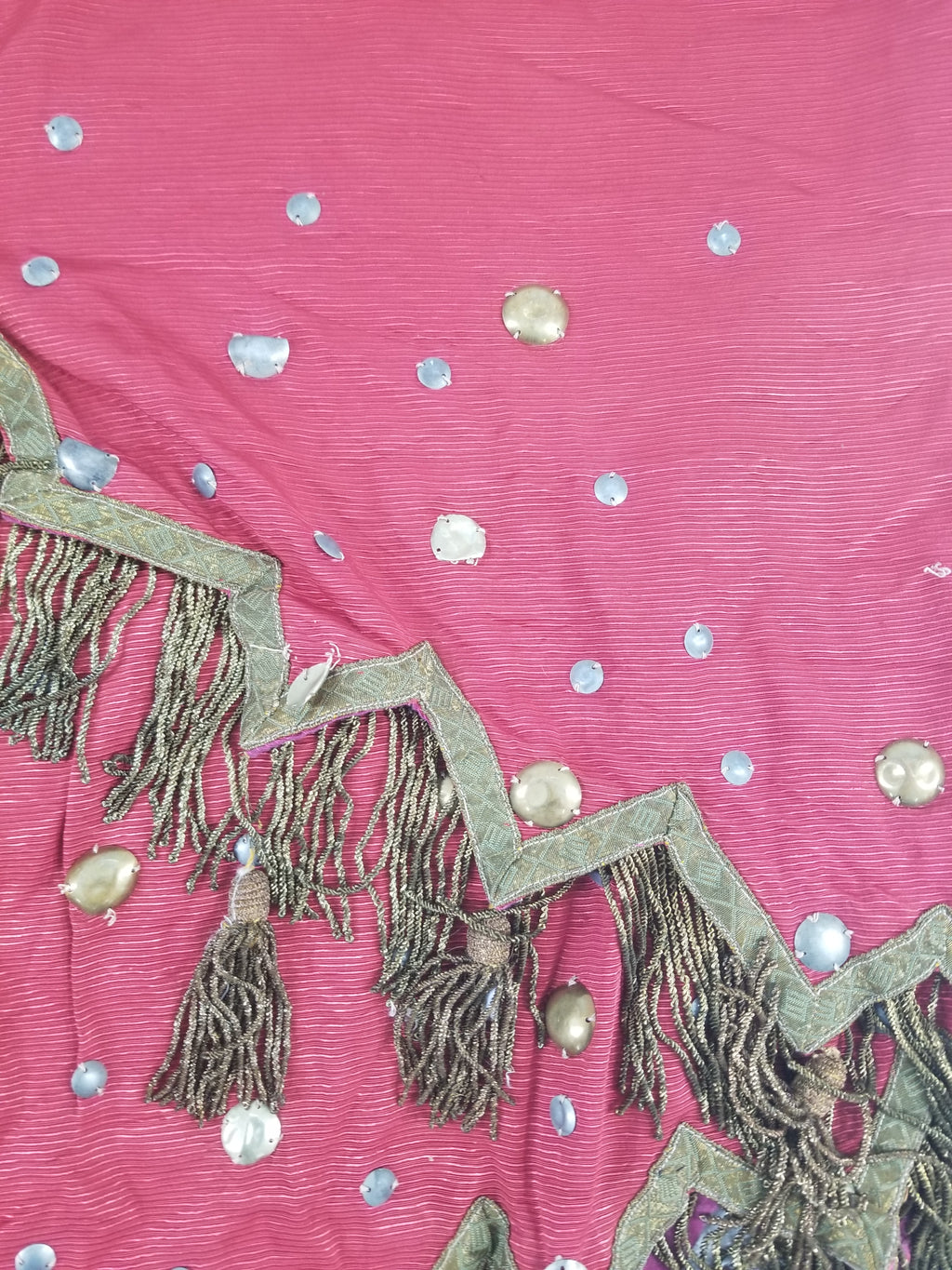Antique European Sequins & Beadwork Metallic Trim Skirt 140x68cm