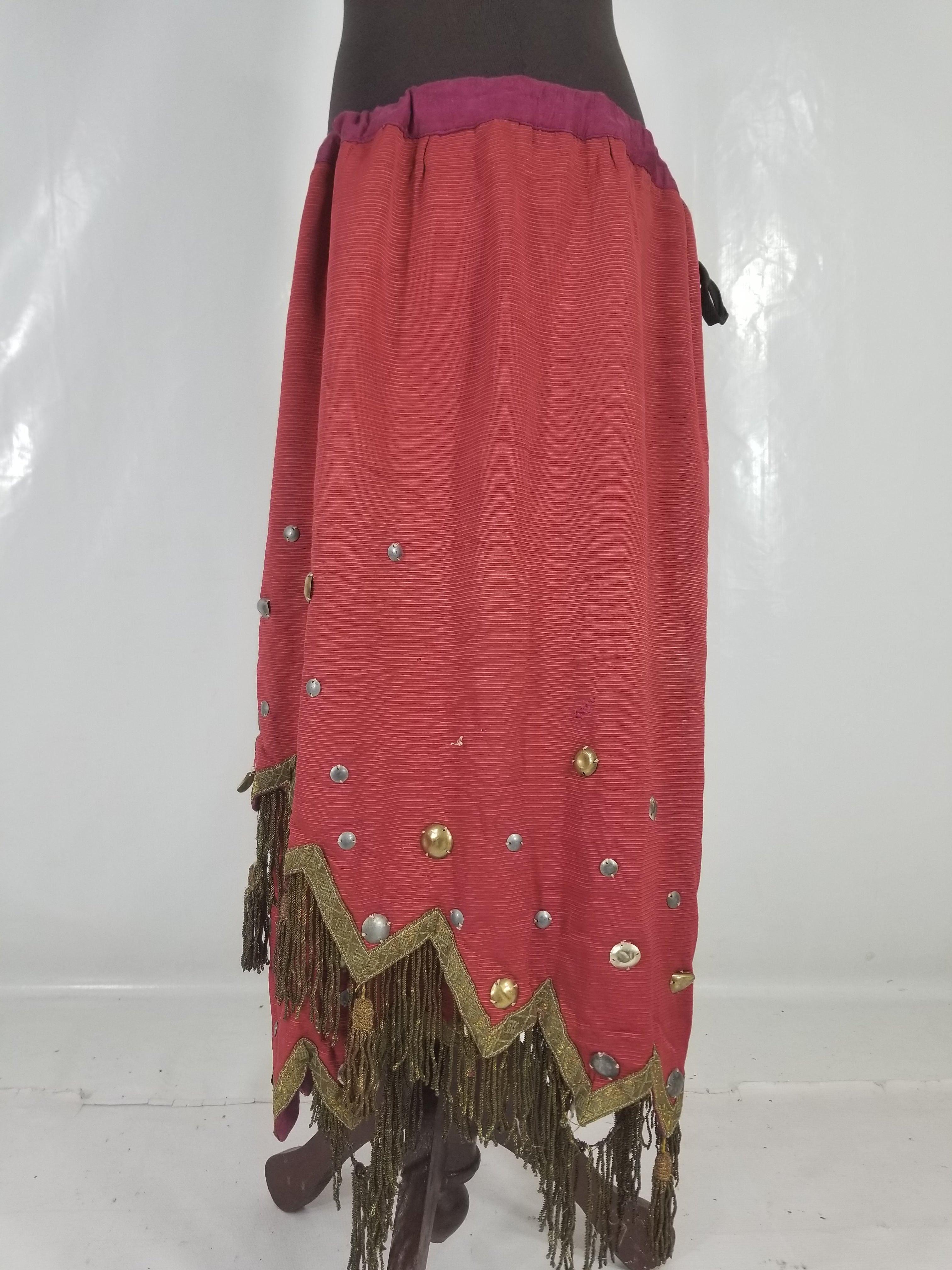 Antique European Sequins & Beadwork Metallic Trim Skirt 140x68cm