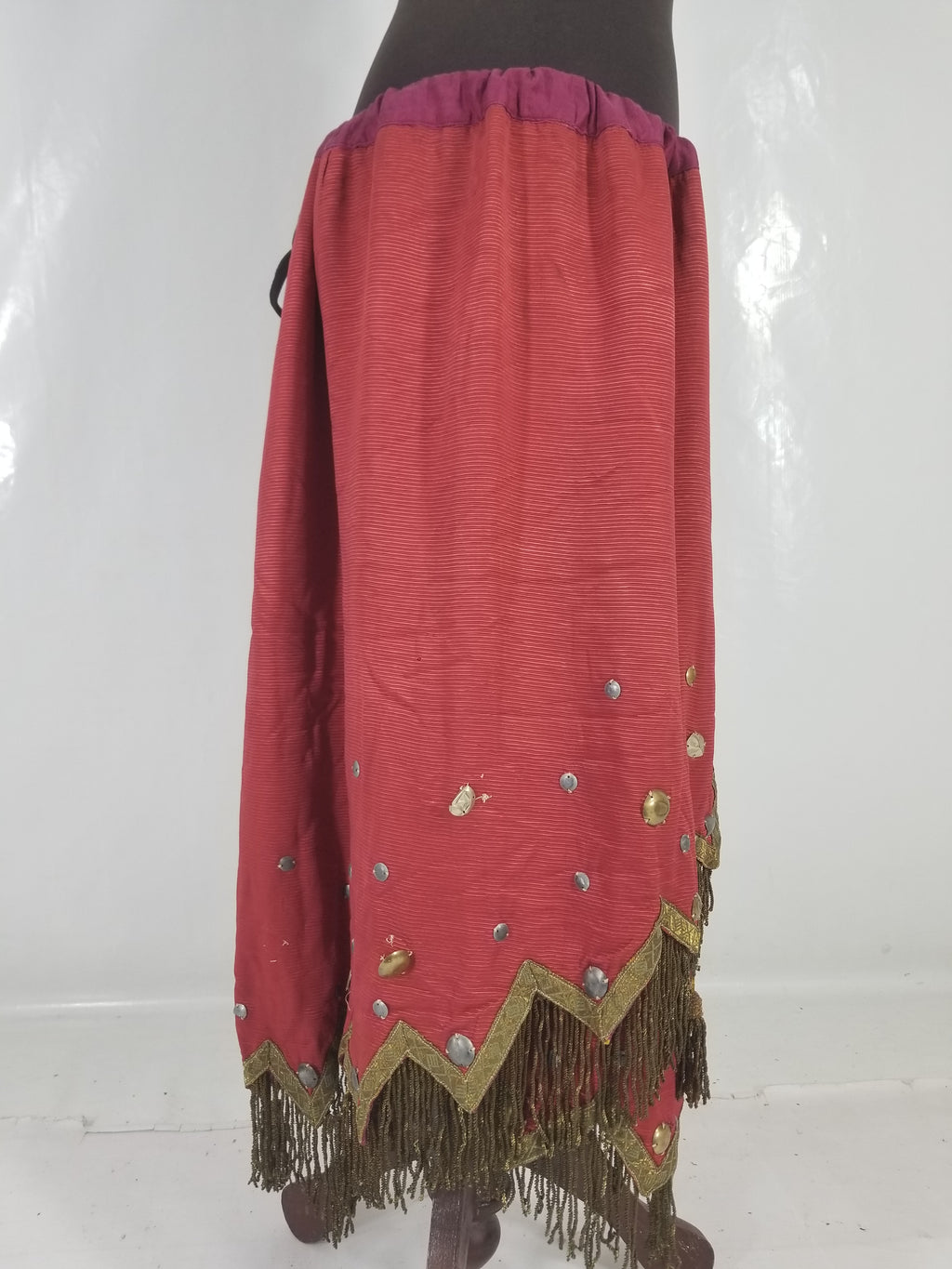Antique European Sequins & Beadwork Metallic Trim Skirt 140x68cm