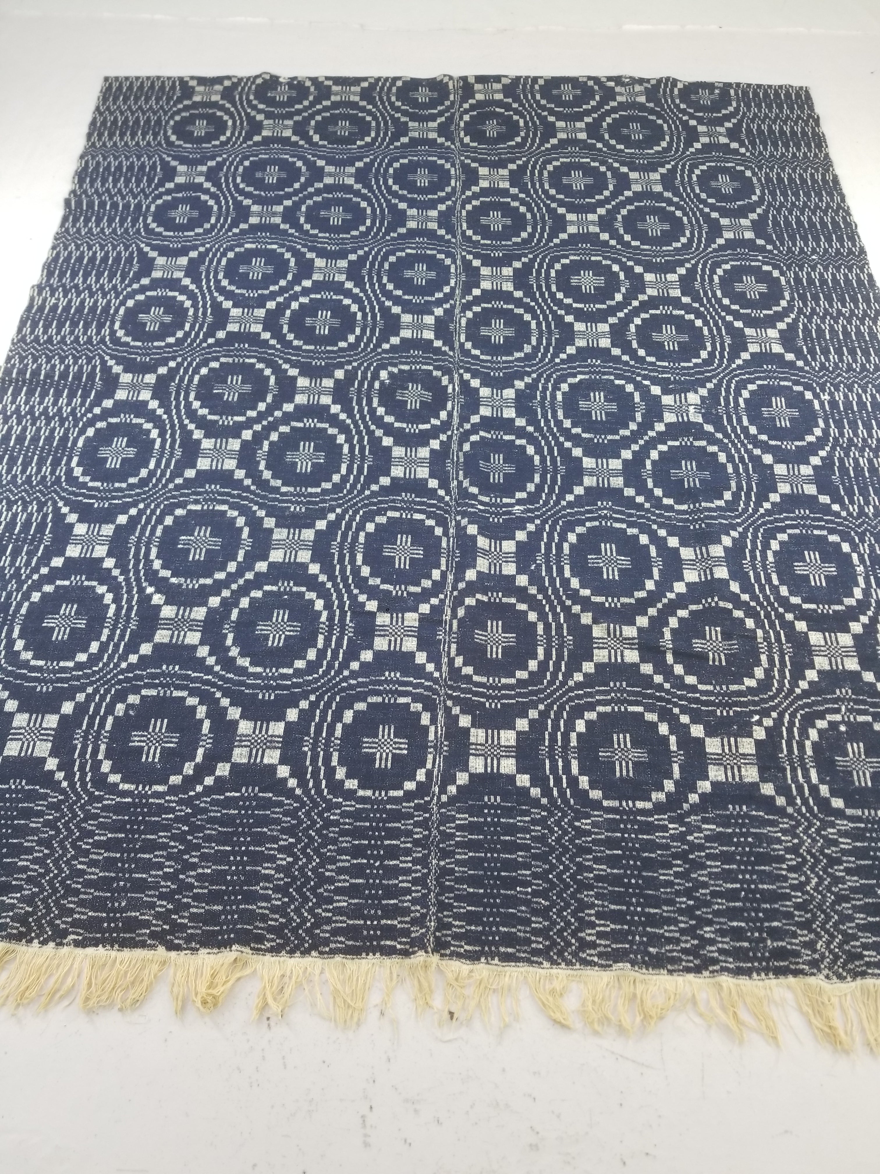 Vintage American Mid 19thC Jacquard-Loomed Reversible Wool Coverlet 238x194cm