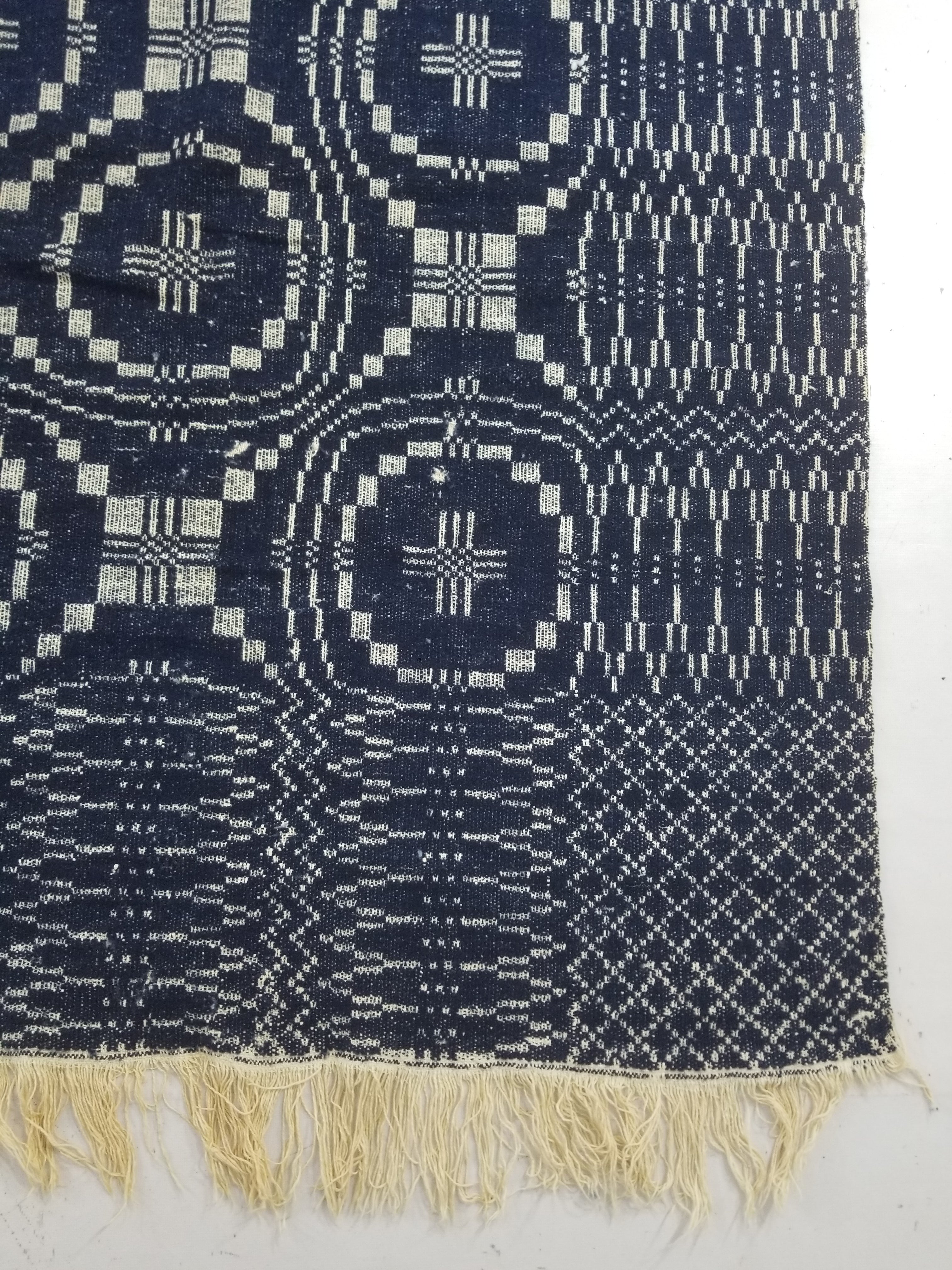 Vintage American Mid 19thC Jacquard-Loomed Reversible Wool Coverlet 238x194cm