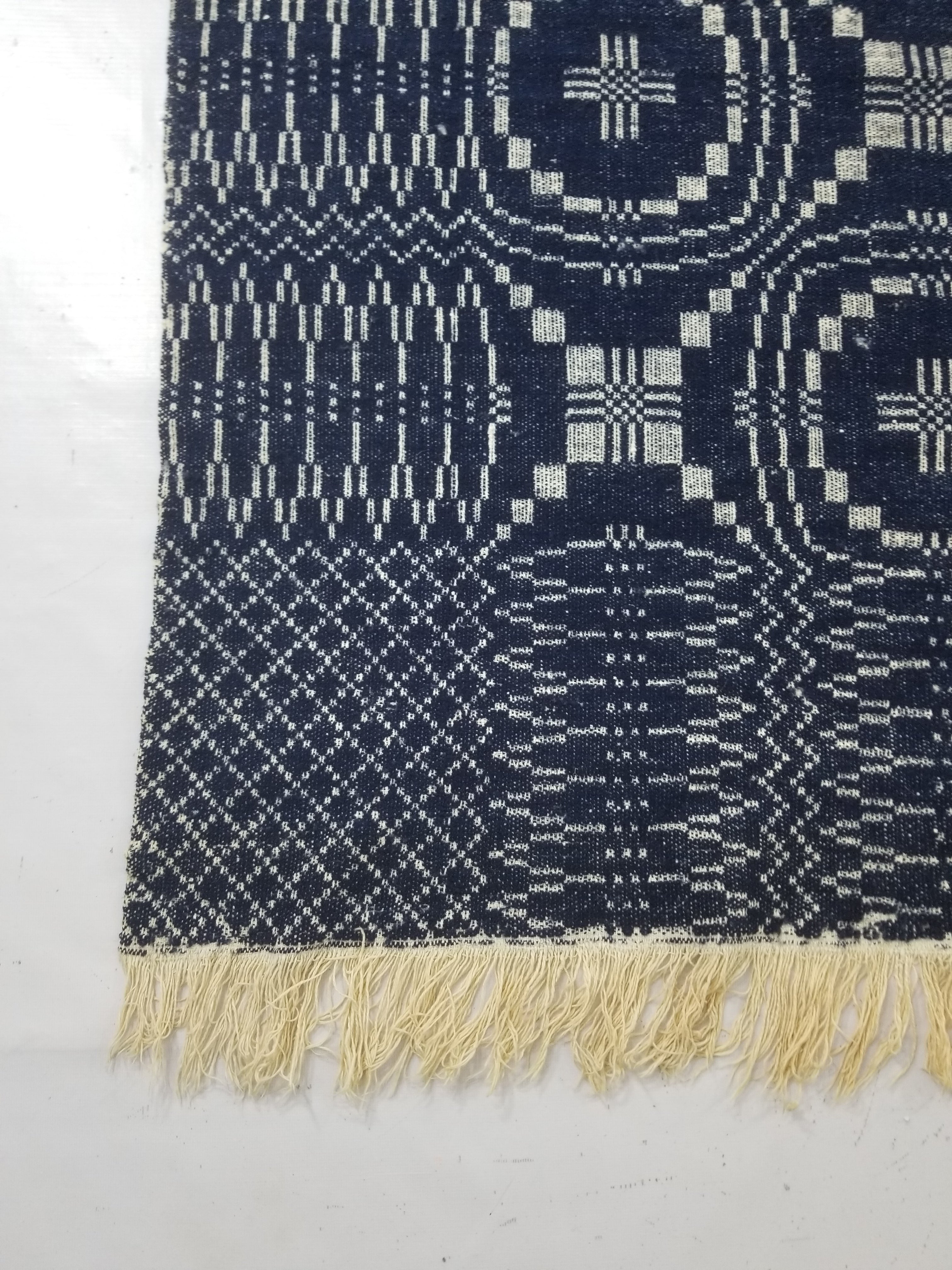 Vintage American Mid 19thC Jacquard-Loomed Reversible Wool Coverlet 238x194cm